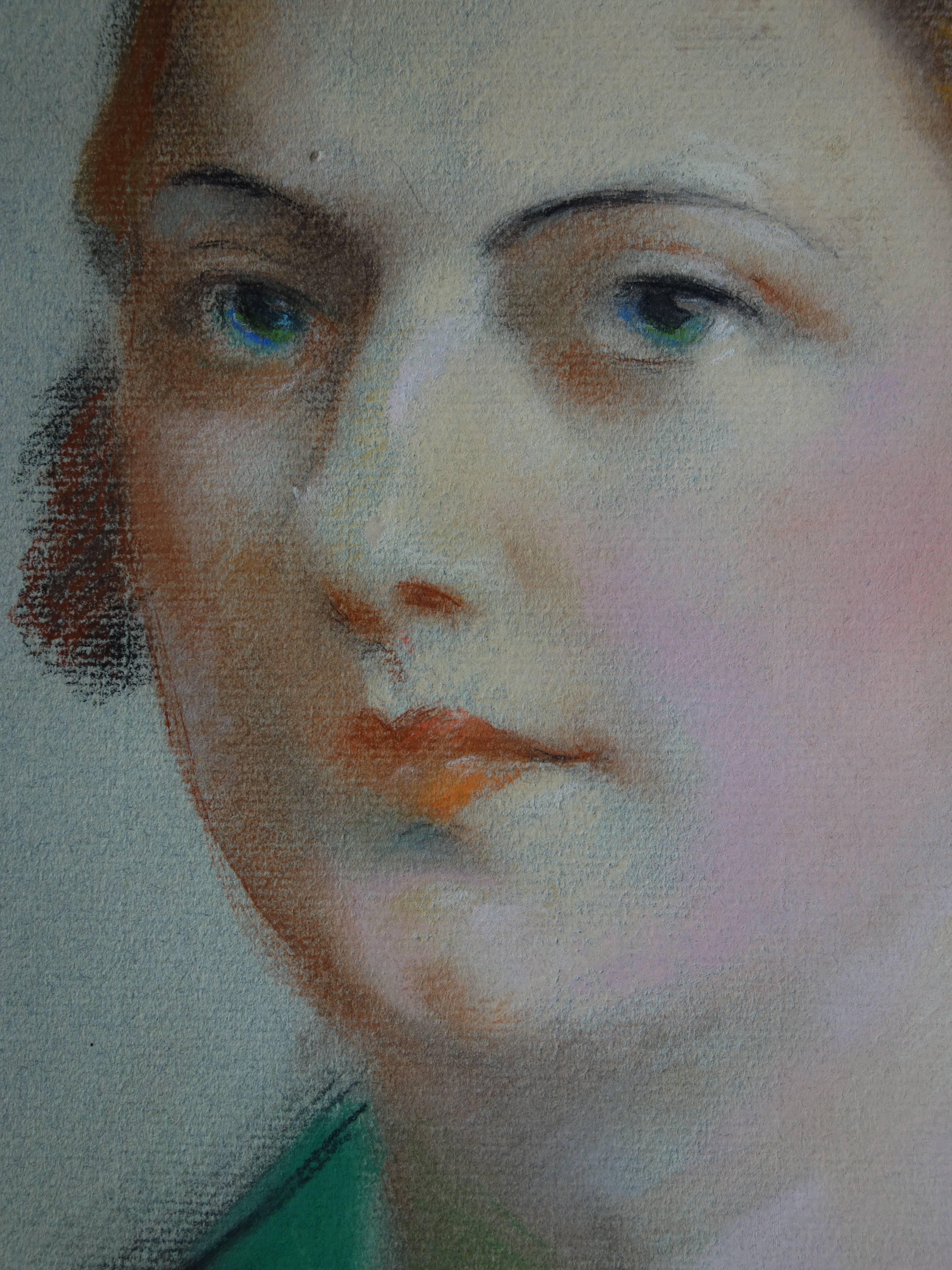 Femme paisible - Drawing original signé au fusain - 1929 - Gris Portrait par Gustave Poetzsch