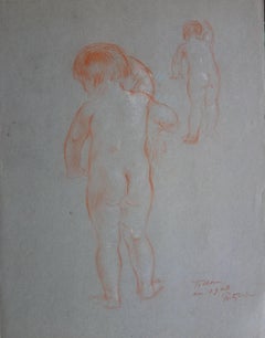 Vintage Study of a Young Boy - Original Signed Sanguine Charcoal Drawing - 1903