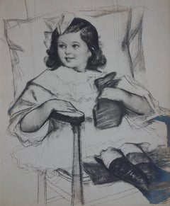 Young Girl Resting in a Armchair - Original Charcoals Drawing - Circa 1930