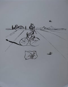 Surrealist Cyclist - Original woodcut - 1978