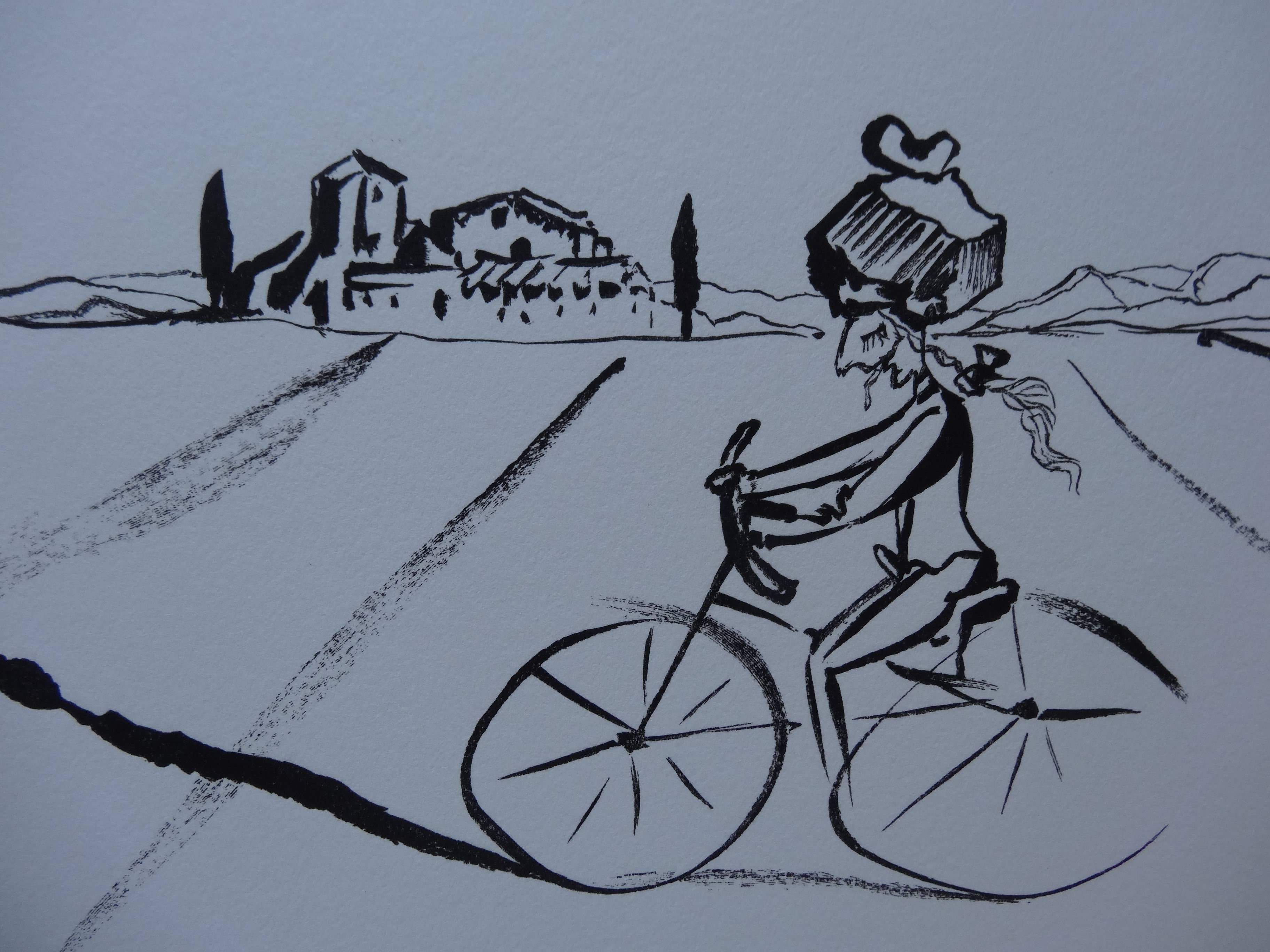 Salvador Dali (1904-1989) 
Surrealist cyclist 

Original woodcut print on vellum 
Printed signature in the plate 
15 x 12