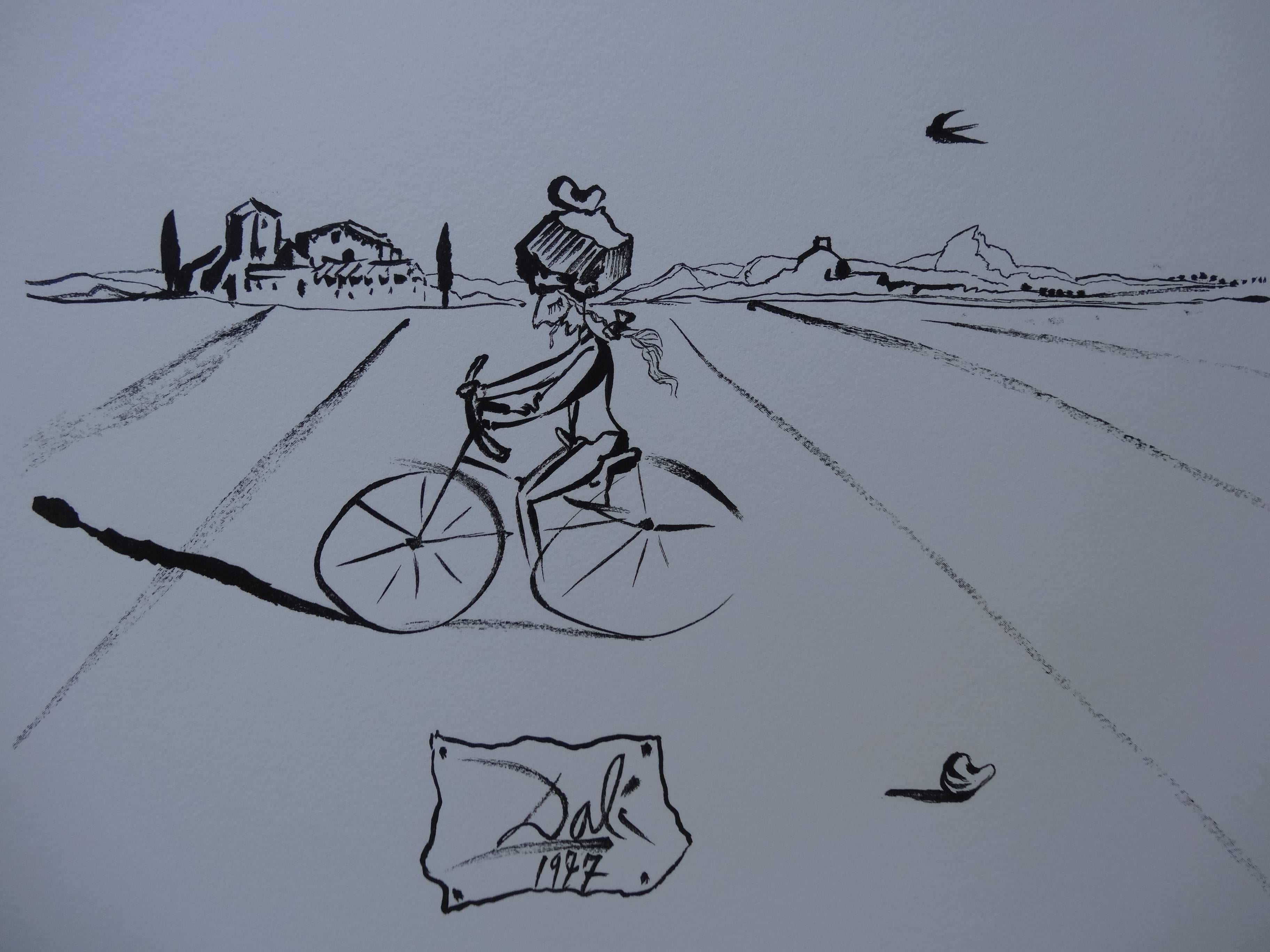 Salvador Dali (1904-1989) - Surrealist cyclist 

Original engraved wood on vellum 
Printed signature in the plate 
15 x 12