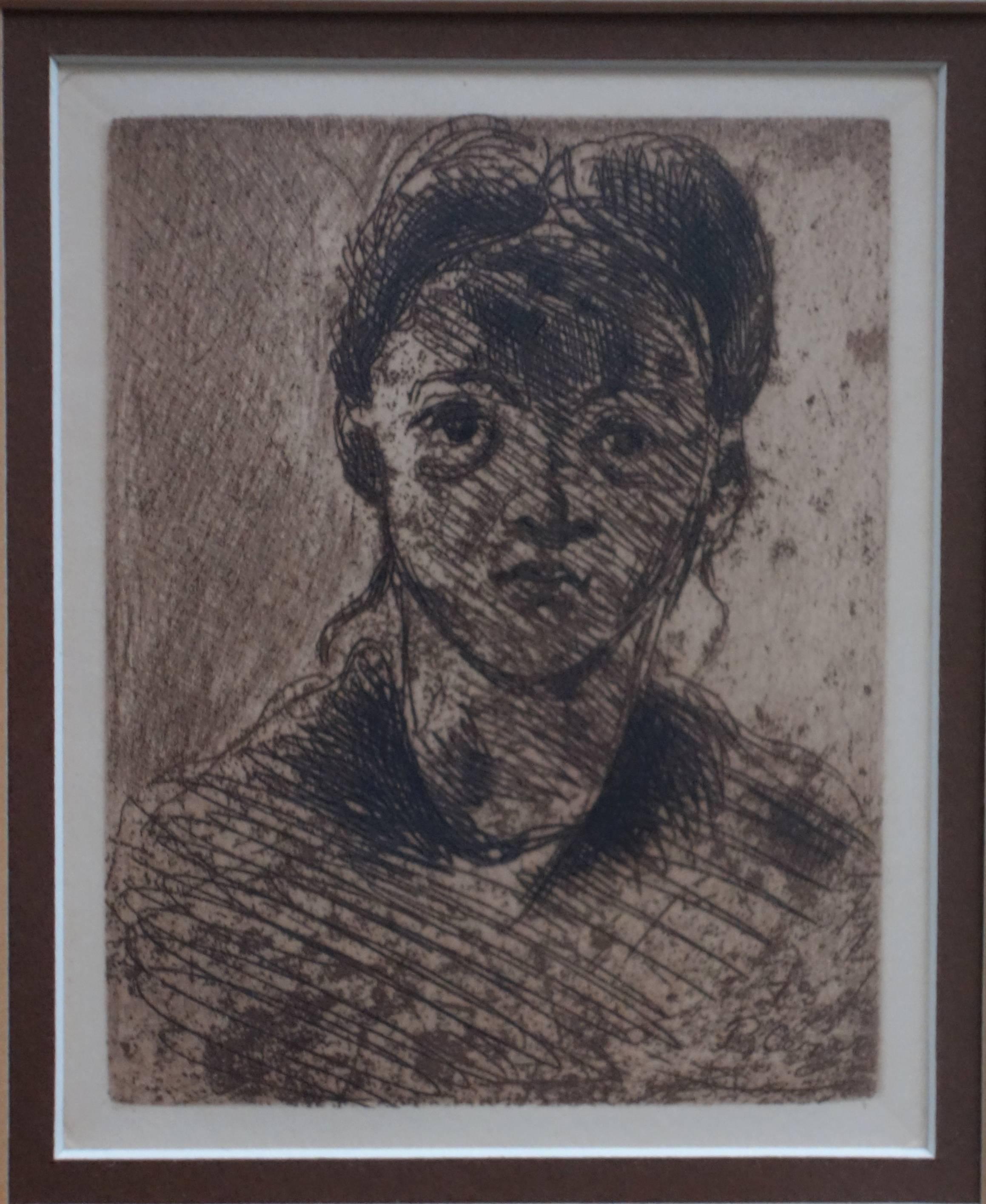 Paul Cézanne Portrait Print - Young girl - Original etching, Signed (1873)