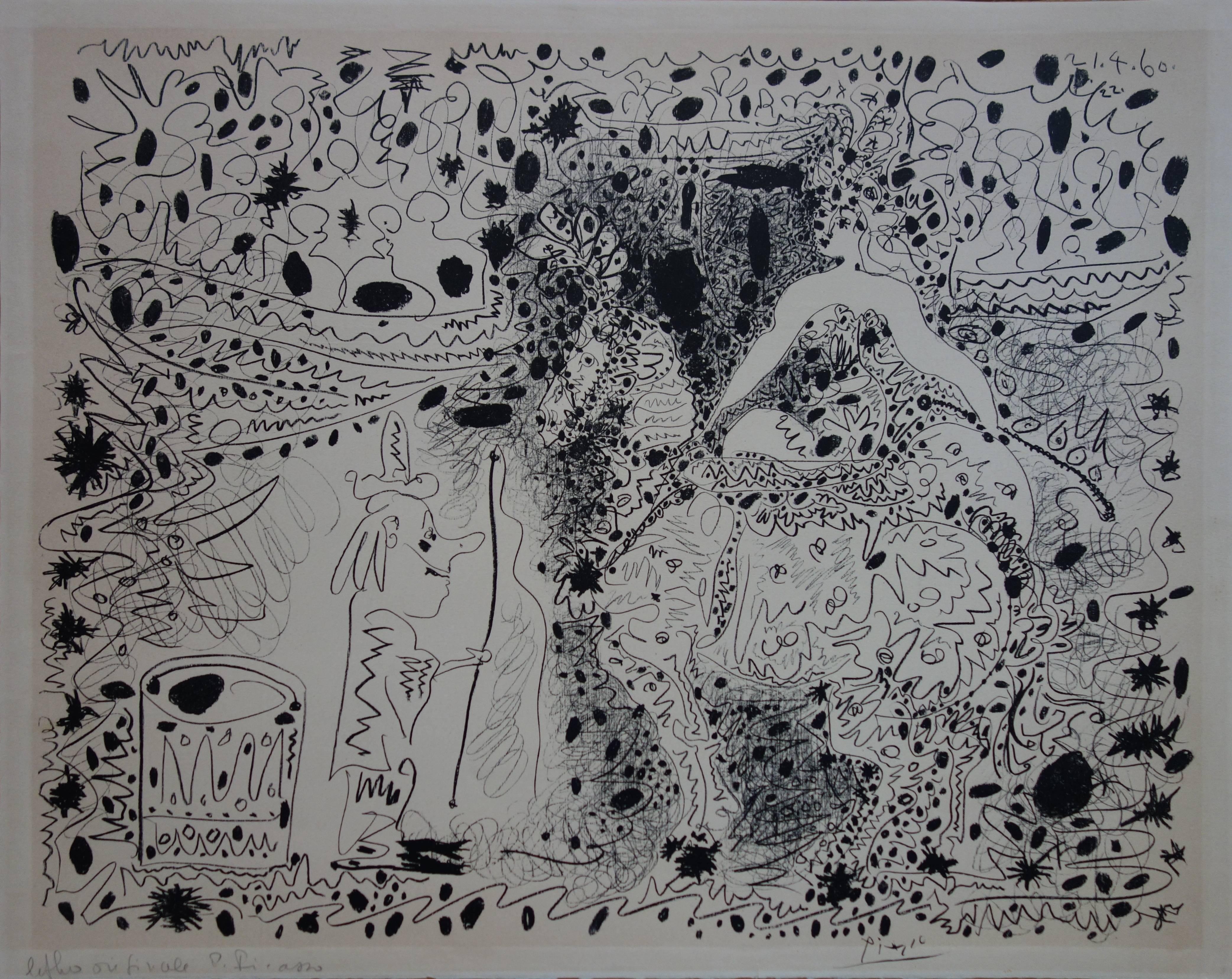 Pablo Picasso Figurative Print - Horsewoman and clown - Original lithograph - 1960