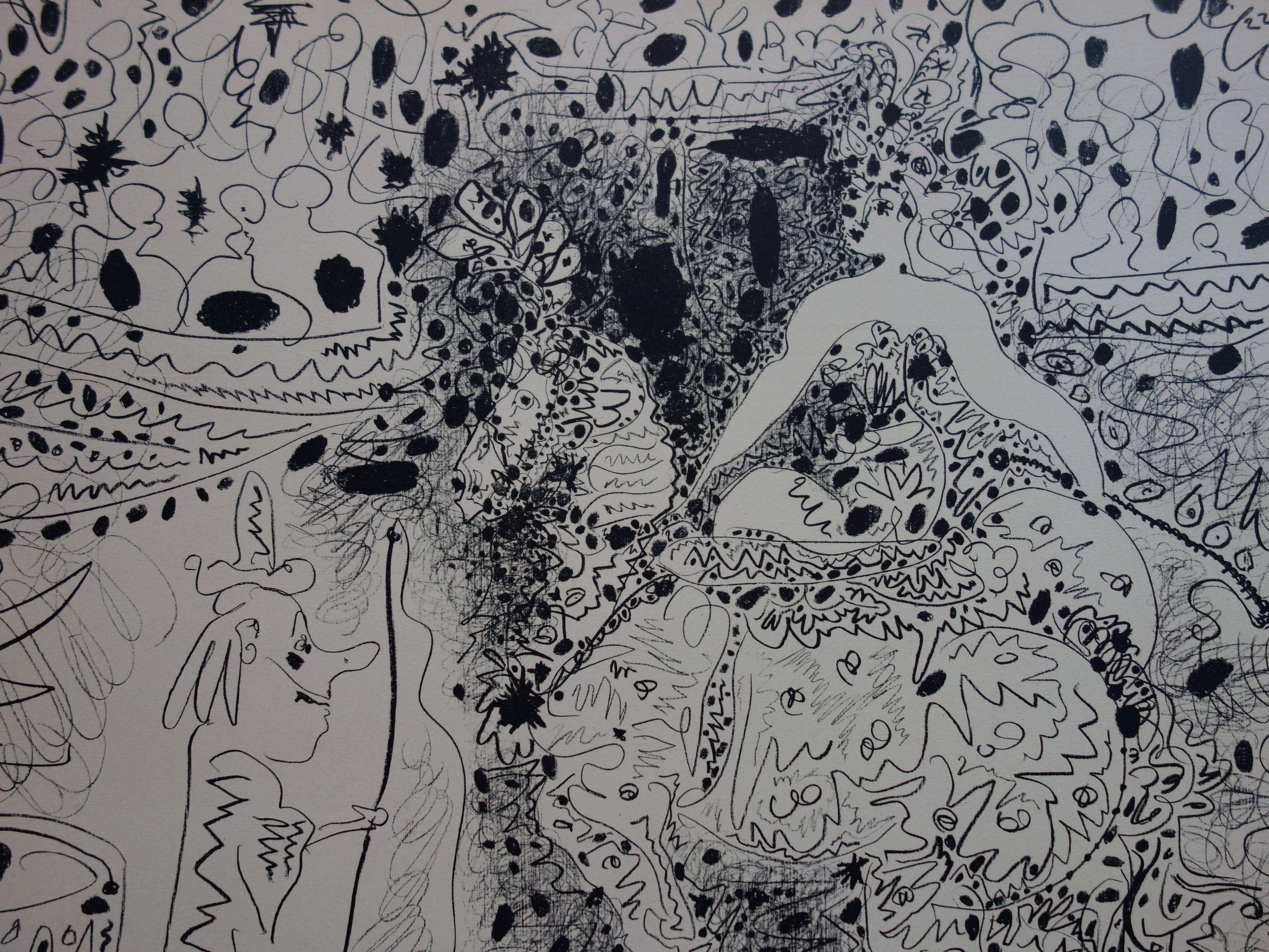 Horsewoman and clown - Original lithograph - 1960 - Gray Figurative Print by Pablo Picasso