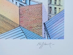 Panoramica di Parigi - litografia firmata dall'alto