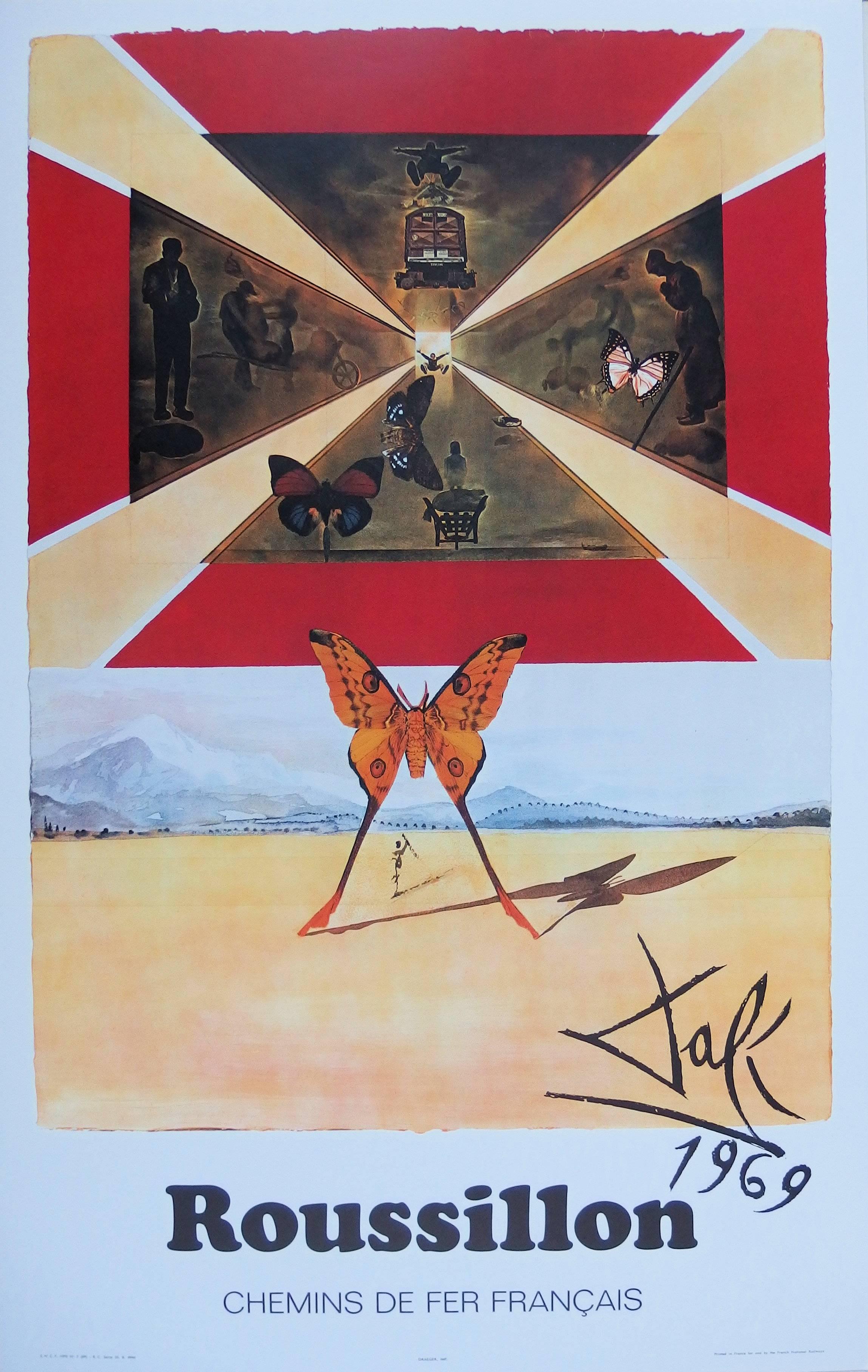 (after) Salvador Dali Figurative Print - Butterfly suite : Roussillon - Original lithograph - Tall size, 1969