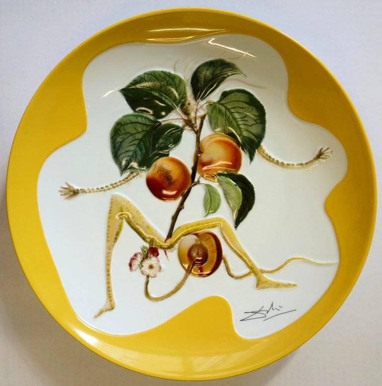 (after) Salvador Dali Figurative Sculpture - Flordali, Knight Apricot - Porcelain dish (Imperial yellow finish)