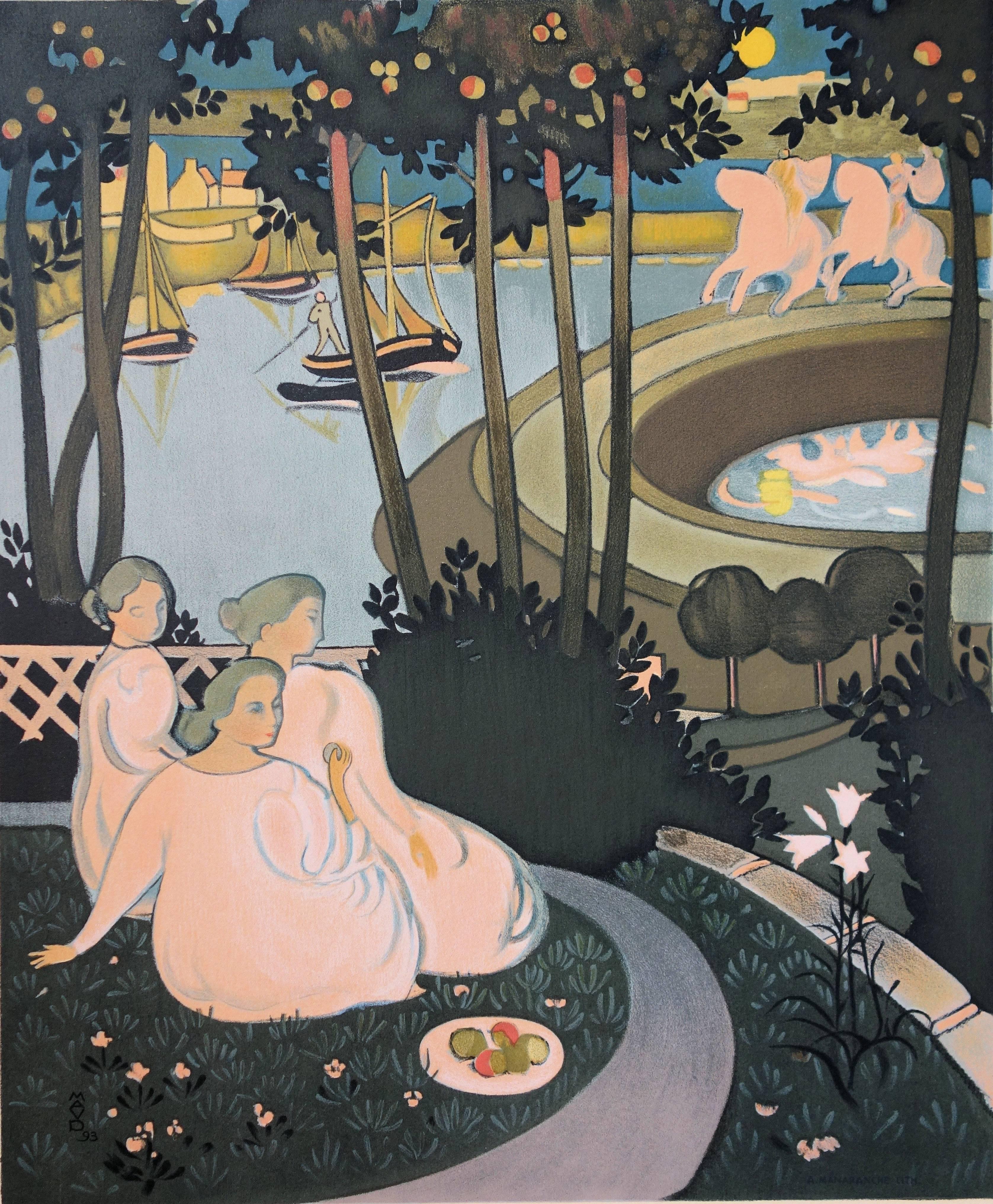 Maurice Denis
The Symbolist Park

Stone lithograph engraved by Manaranche
Printed signature bottom left
Dated (18)93
Numbered in pencil 22/350
On Arches vellum mounted on light board 56 x 48 cm (c. 22 x 19 in)

Excellent condition, light
