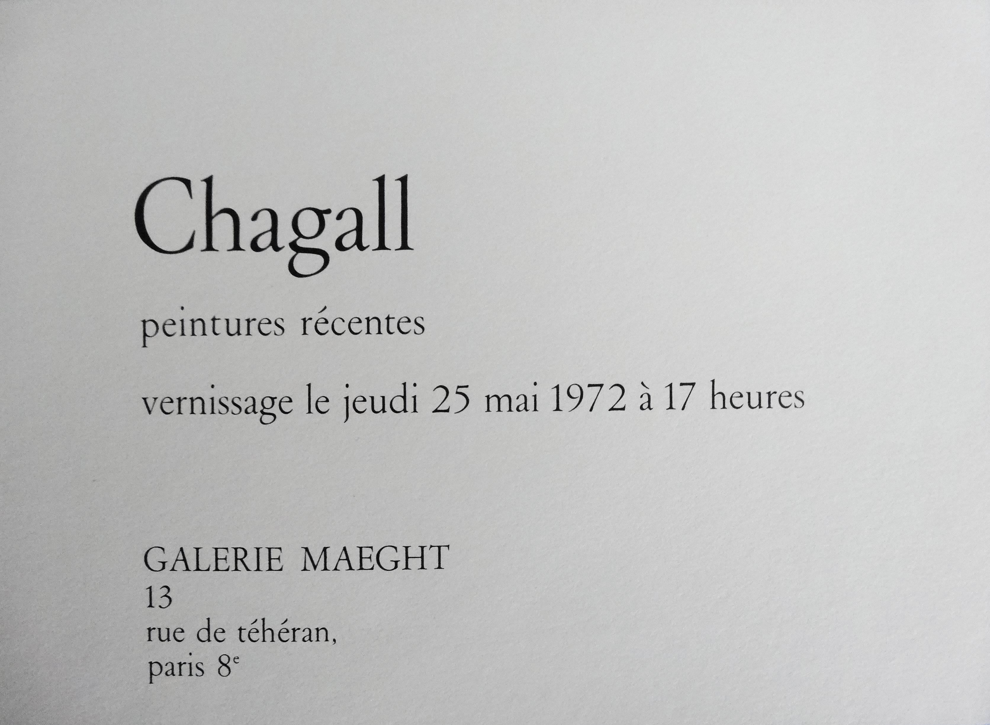 Marc CHAGALL (après)
Femme avec des fleurs

Lithographie d'après un dessin de Chagall
Imprimé dans l'atelier Arte / Maeght
Sur vélin 16 x 22 cm (c. 6 x 9 in)

INFORMATION : Lithographie créée pour le carton d'invitation du vernissage  