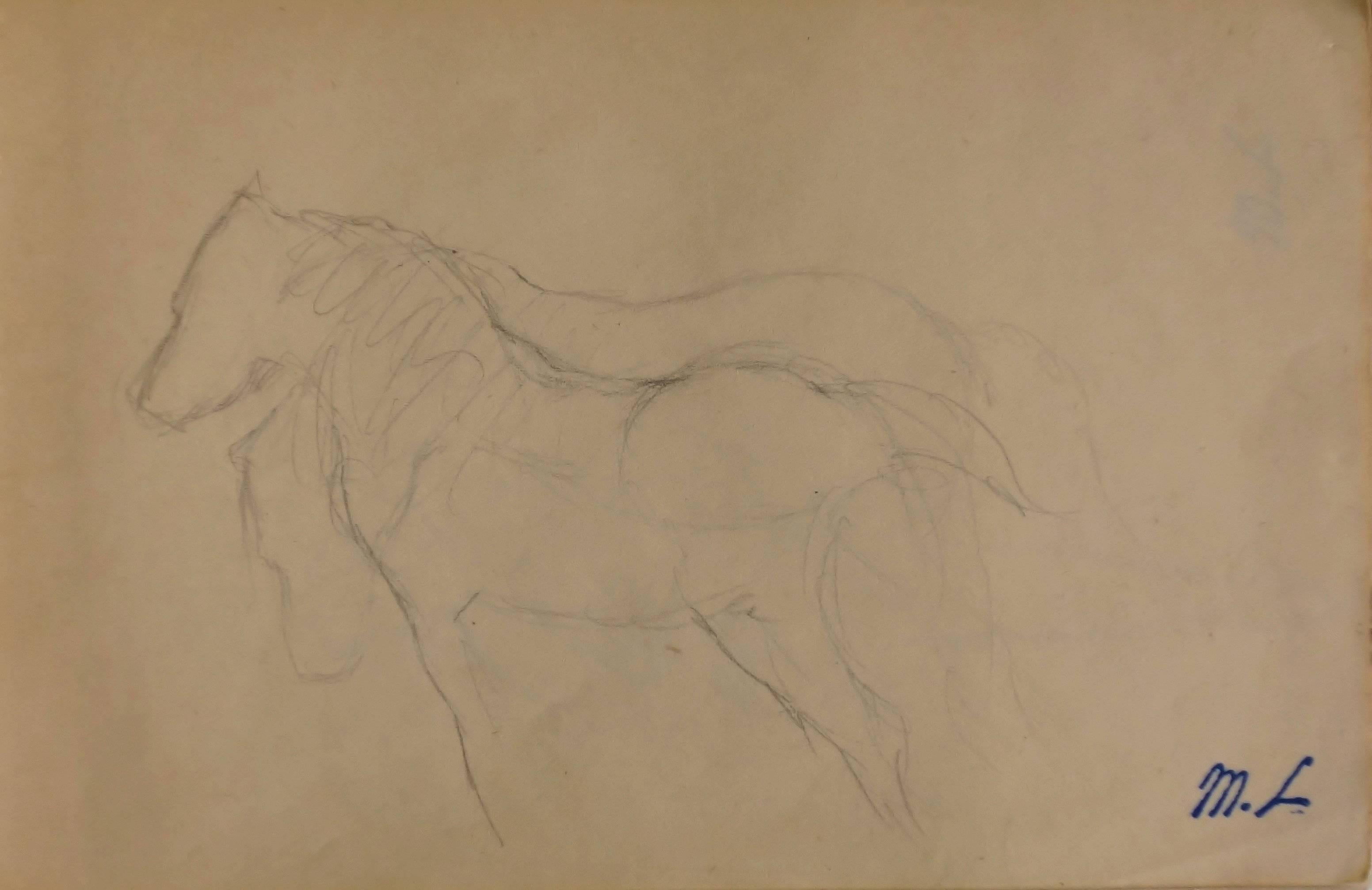 Marie Laurencin Animal Art - Two horses - Original pencil drawing