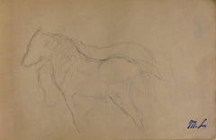 Antique Two horses - Original pencil drawing