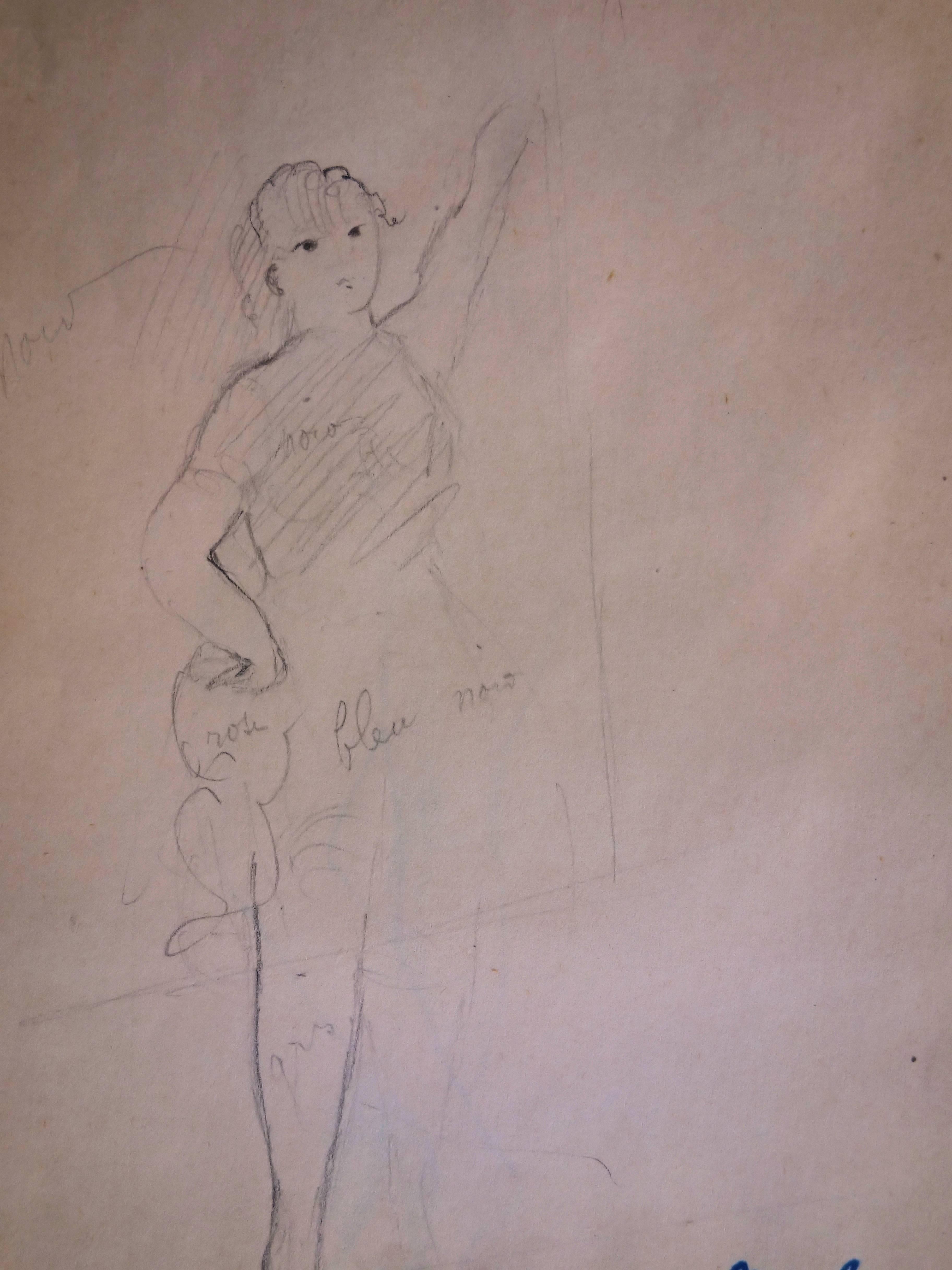 Ballerina - Original Bleistiftzeichnung – Art von Marie Laurencin
