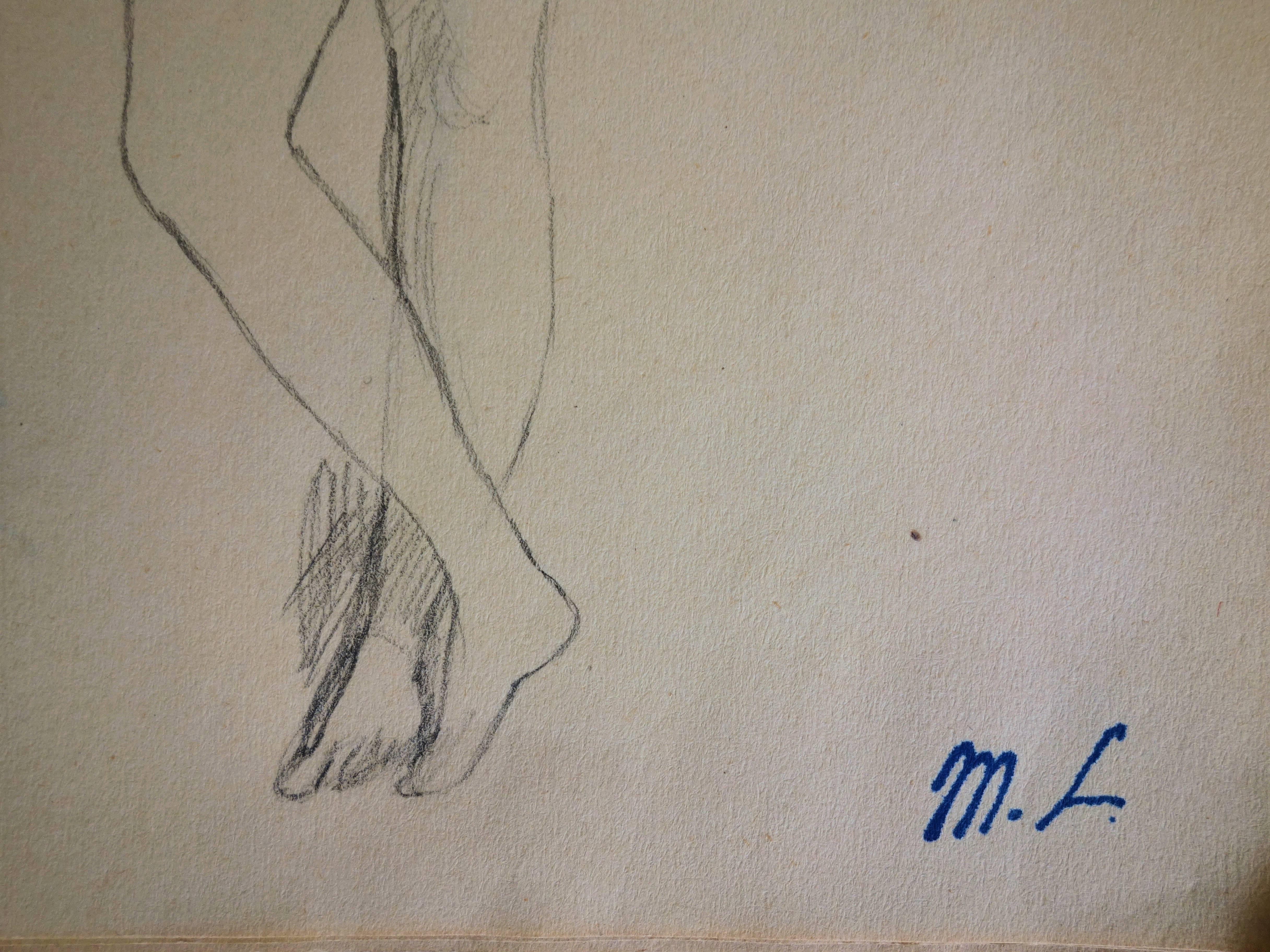 Weibliche Zeichnung – Original-Bleistiftzeichnung – Art von Marie Laurencin