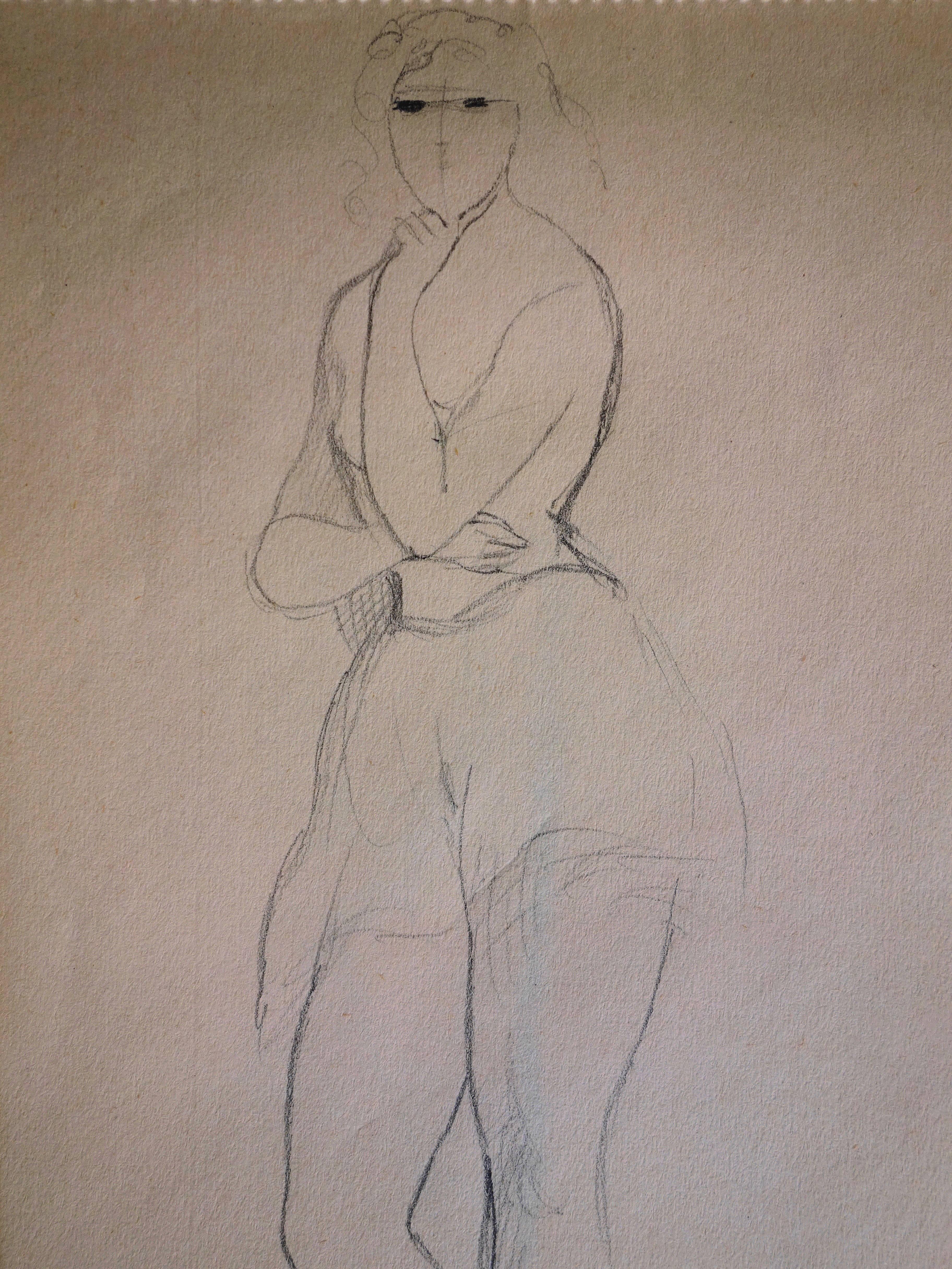 dessin de femme - dessin original au crayon - Moderne Art par Marie Laurencin