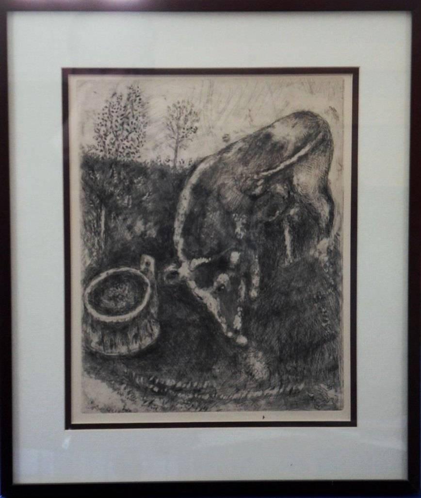 Marc Chagall Animal Print - Fables : The Frog and the Beef - Original etching - 1952