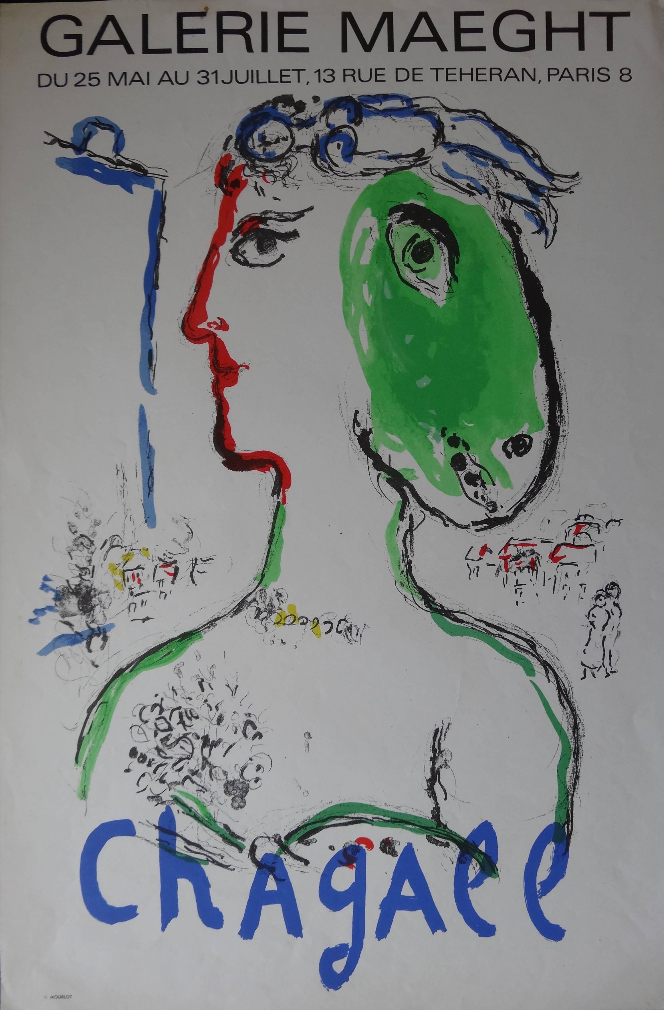 Marc Chagall Figurative Print - Artist as a Phoenix - Original lithograph poster - Mourlot