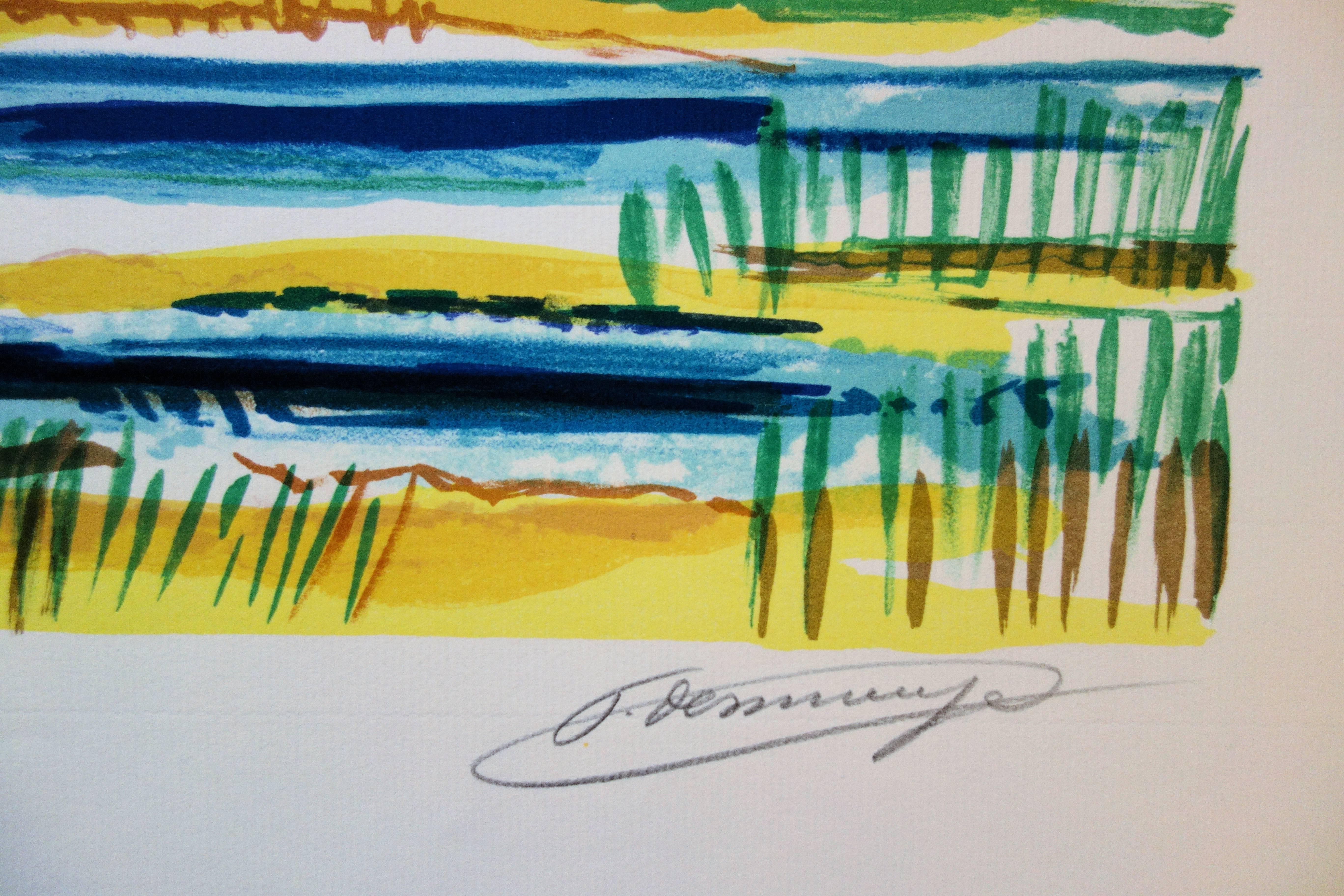 Marismas - Litografía original firmada a mano - Print de François Desnoyer