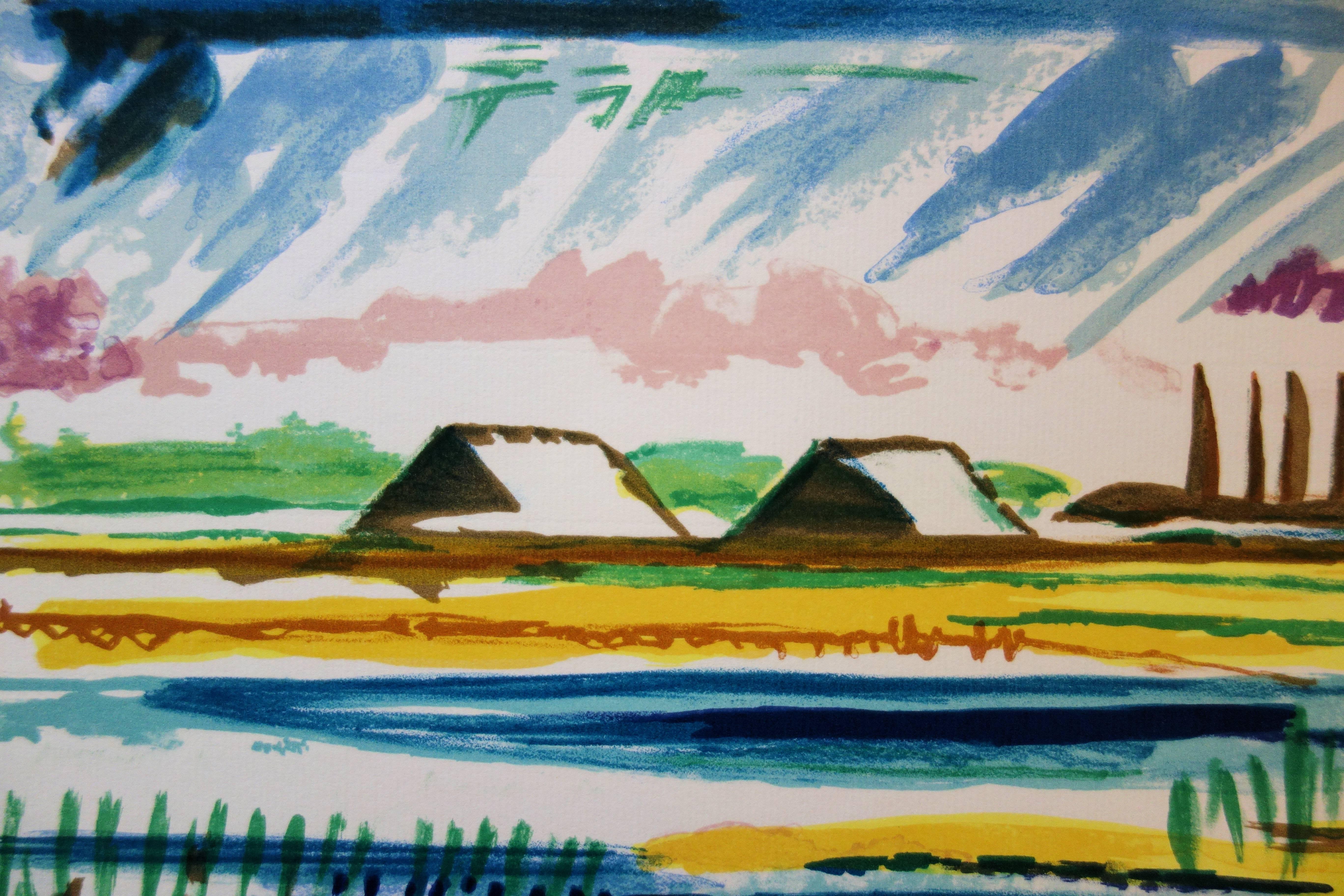 Marismas - Litografía original firmada a mano - Landscape Print Azul de François Desnoyer