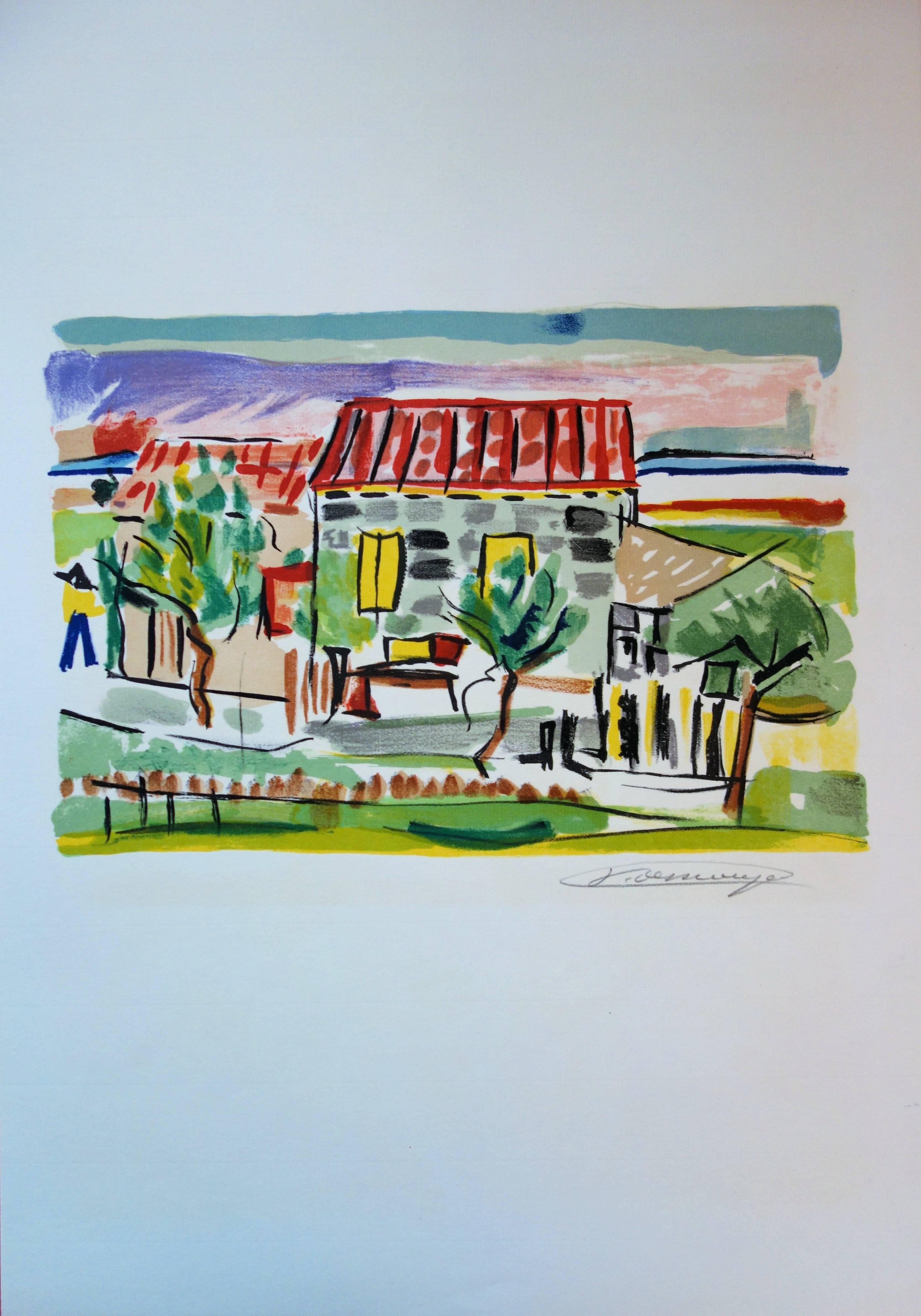 Red Roof House and the Harvest - 2 * Original handsigned lithographs - Modern Print by François Desnoyer