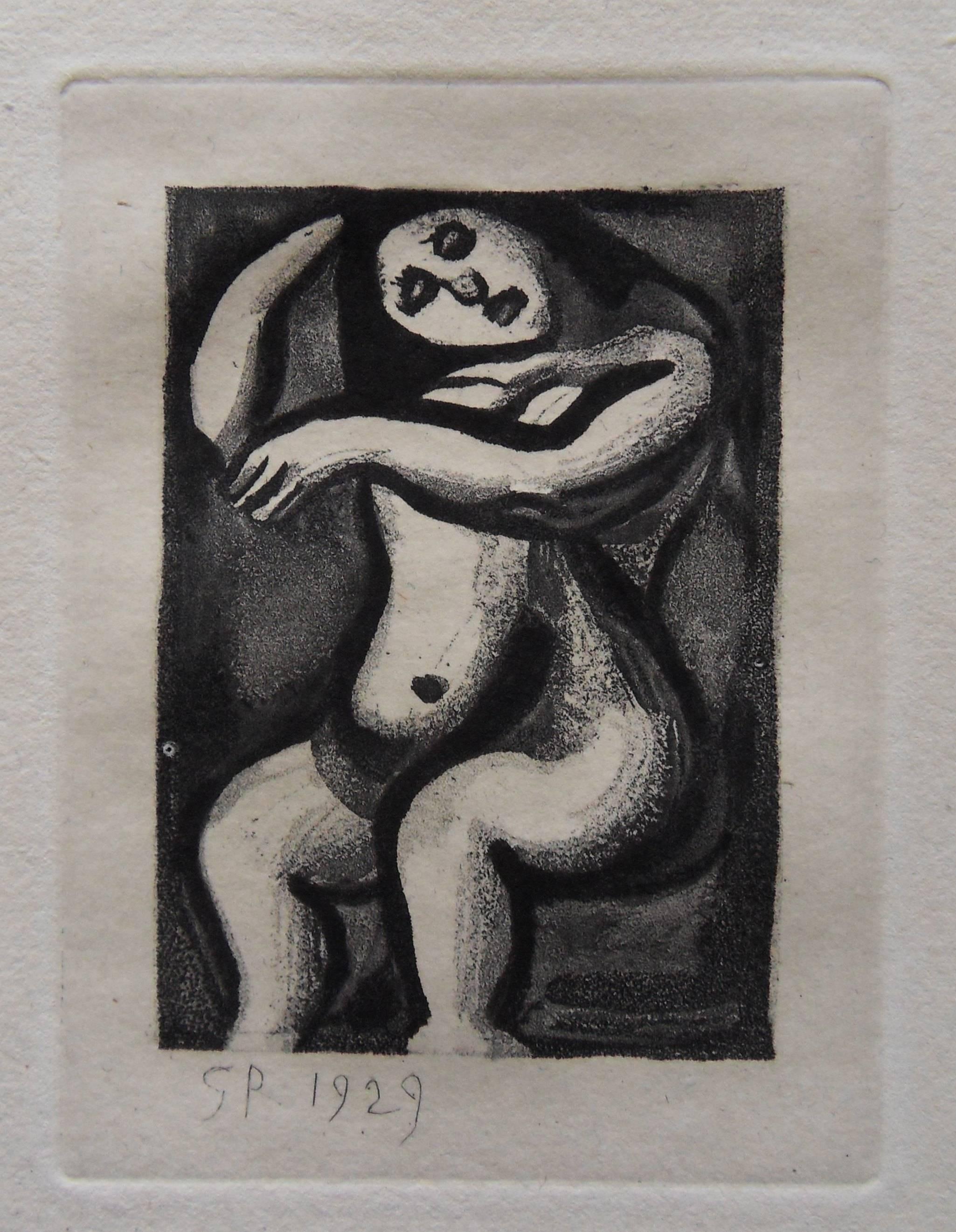 Georges Rouault Nude Print - Woman Cleaning her Hair - Original etching - 1929