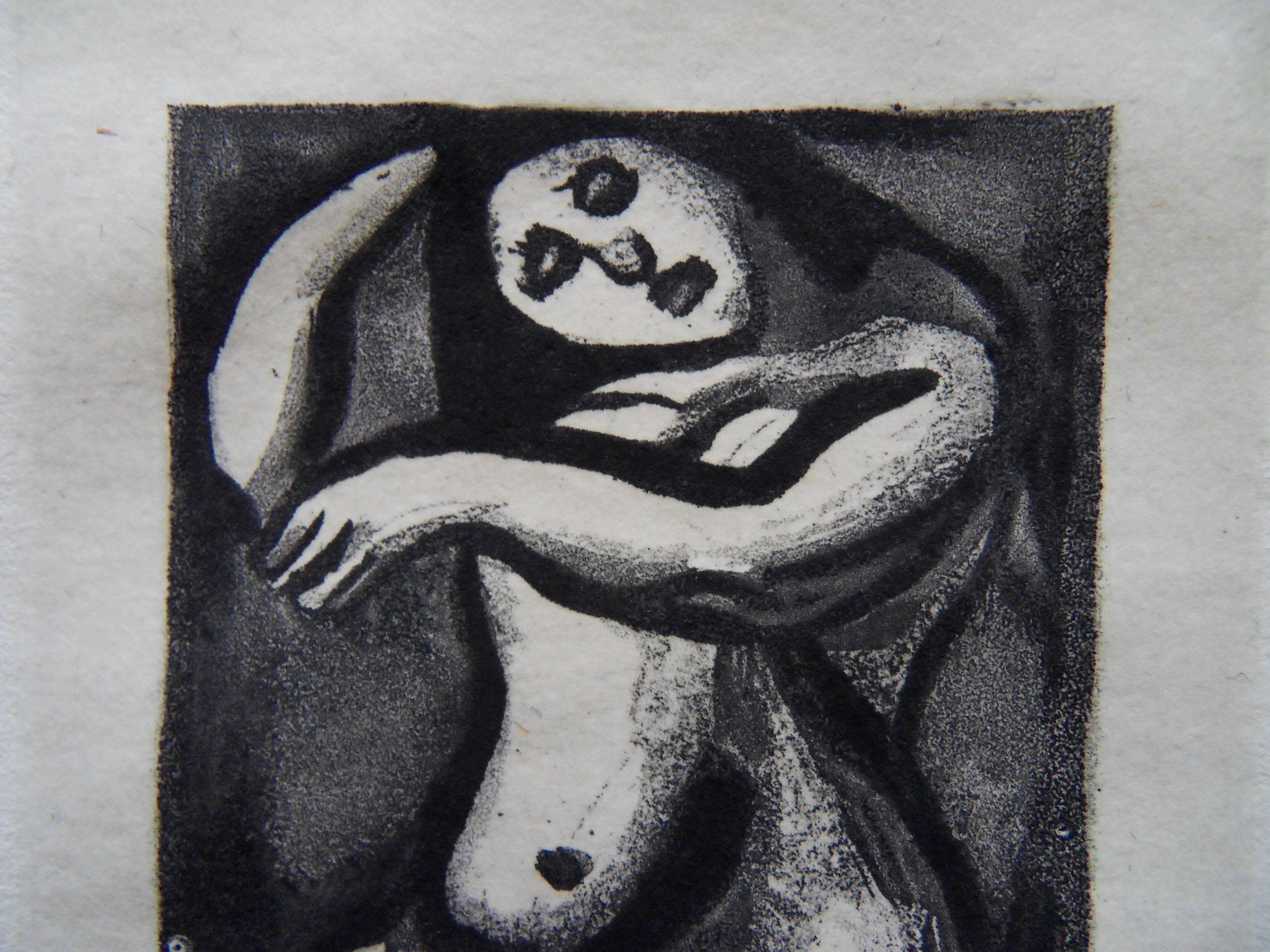 Woman Cleaning her Hair - Original etching - 1929 - Gray Nude Print by Georges Rouault