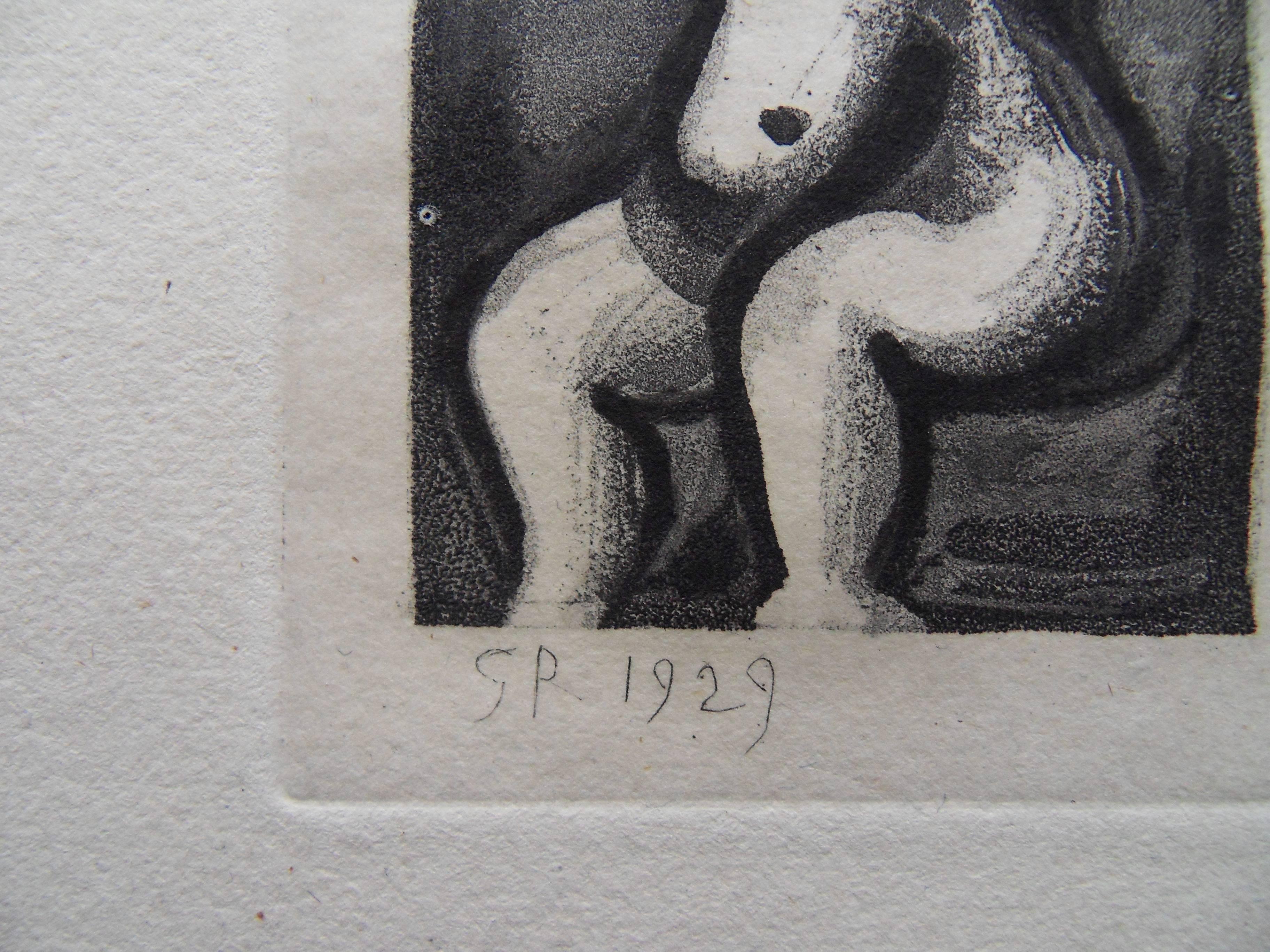 Woman Cleaning her Hair - Original etching - 1929 - Print by Georges Rouault