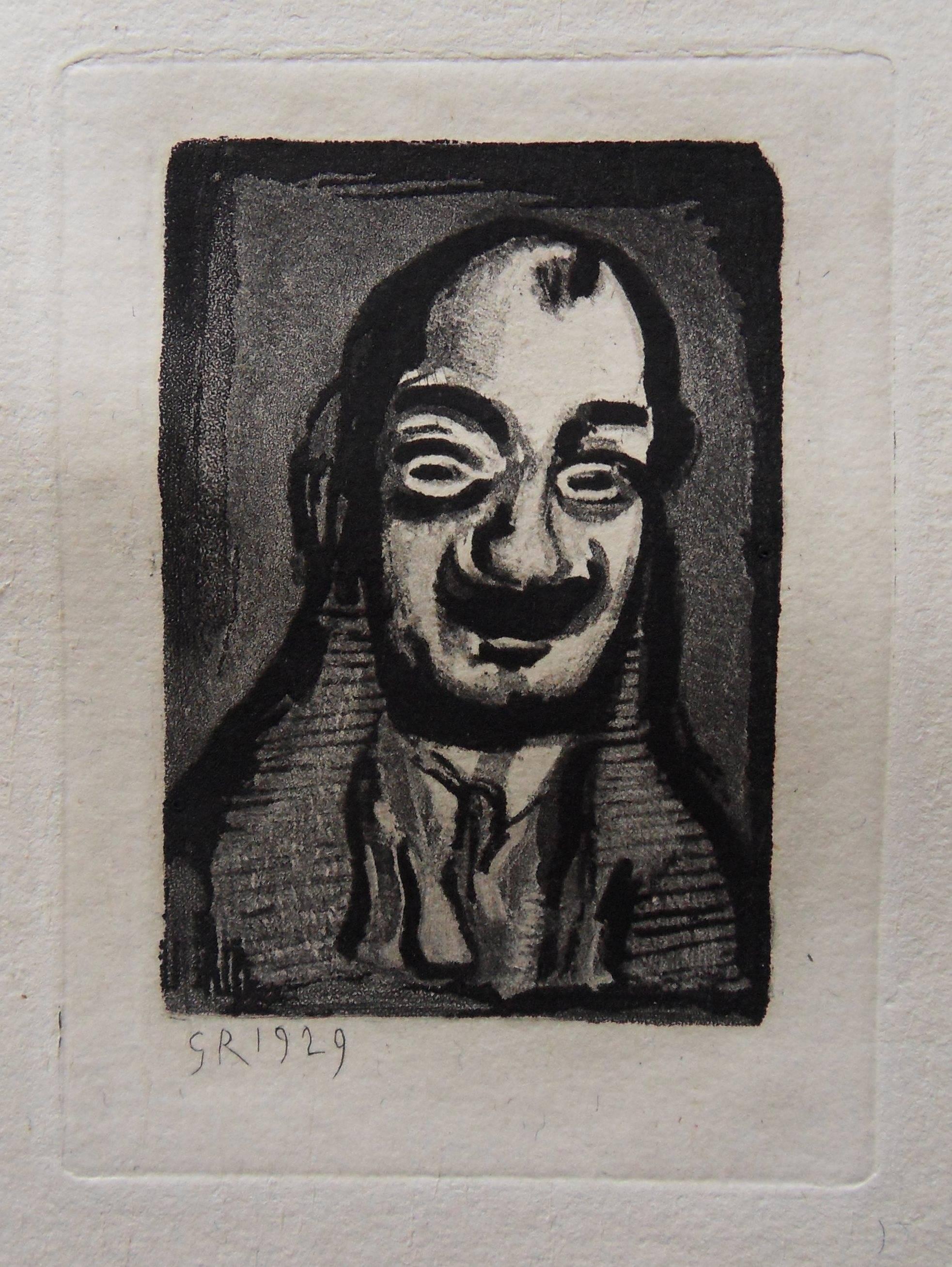 Georges Rouault Portrait Print - Smilling Man with Mustach - Original etching 1929