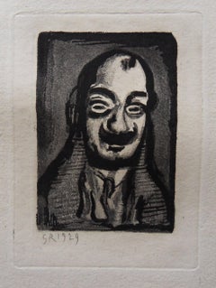Smilling Man with Mustach - Original etching 1929
