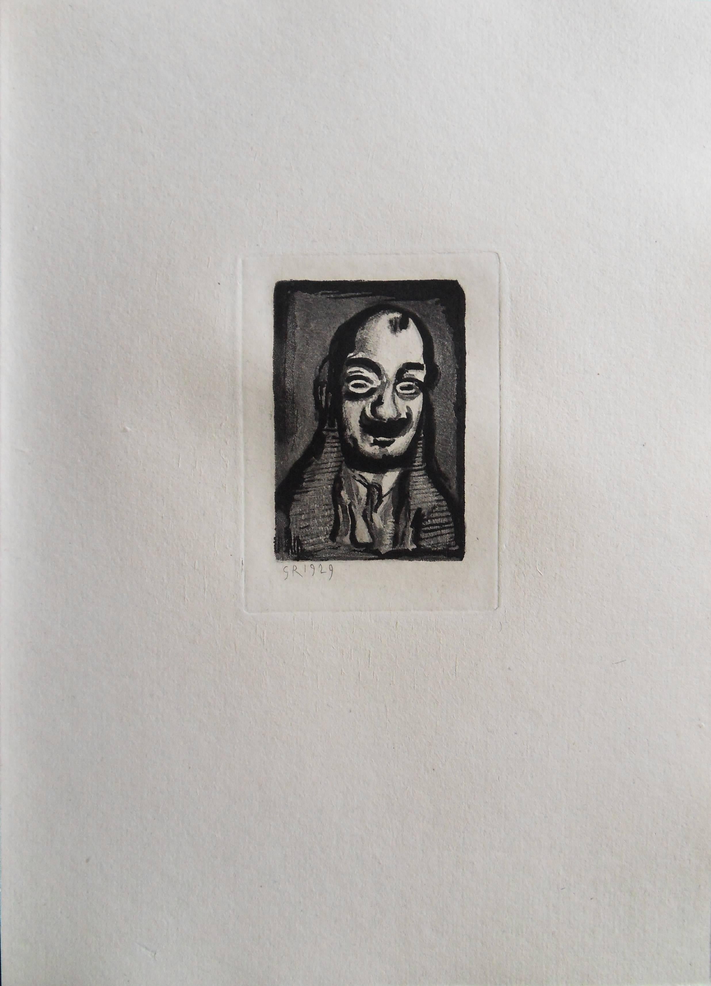 Smilling Man with Mustach - Original etching 1929 - Realist Print by Georges Rouault