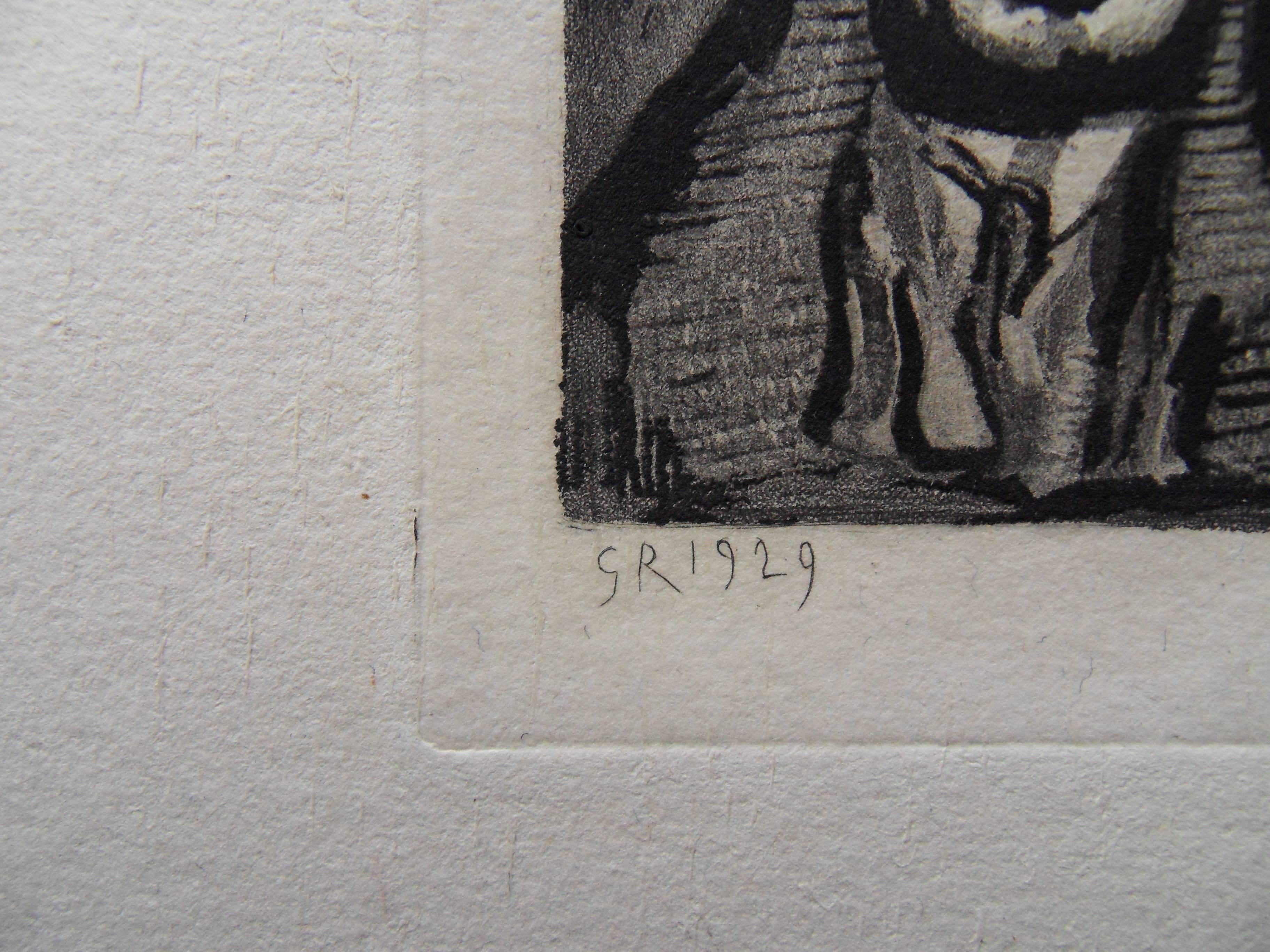 Smilling Man with Mustach - Original etching 1929 - Print by Georges Rouault