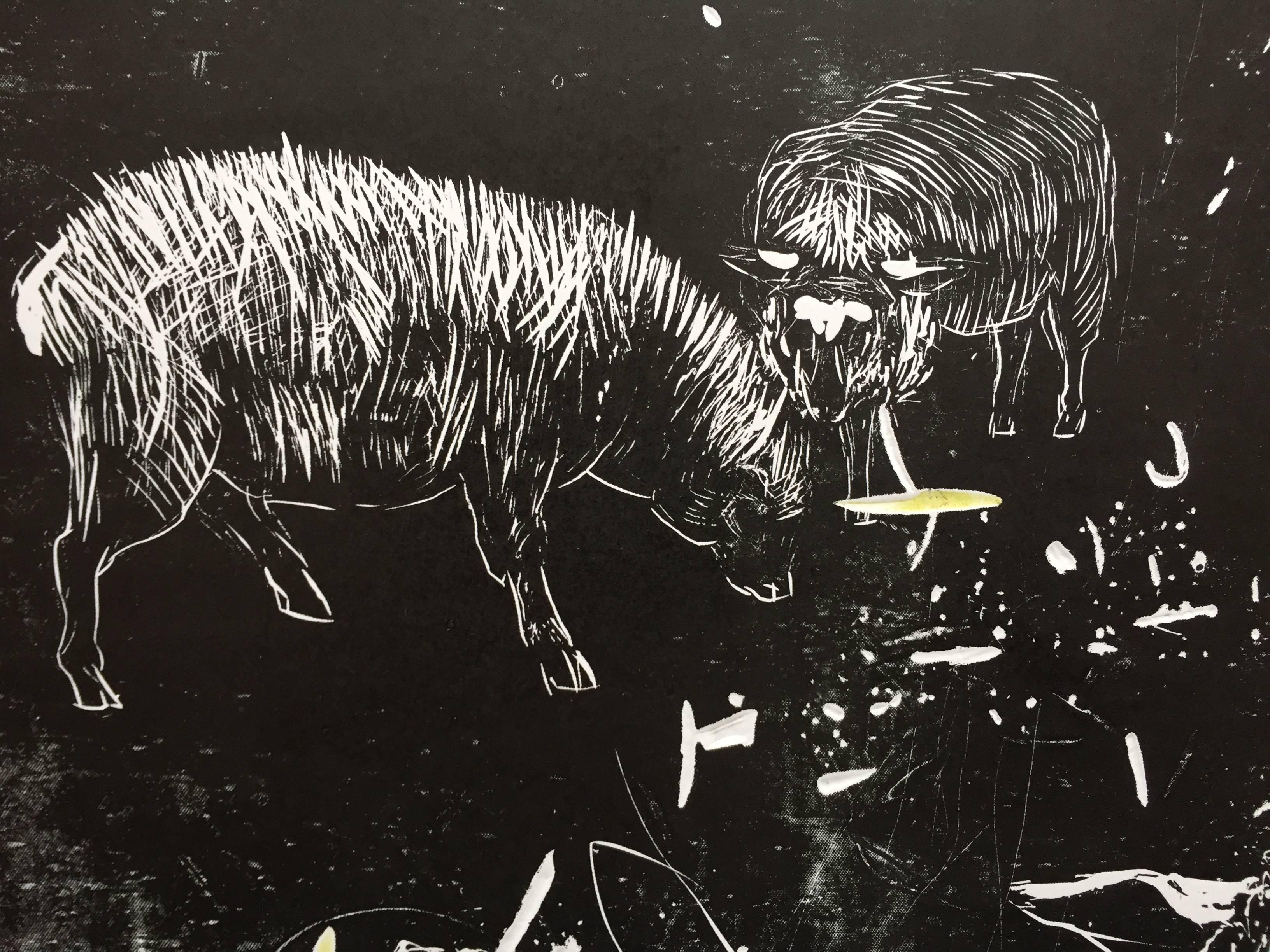 Black Sheep - Original handsigned linocut, limited edition of 16 prints - Contemporary Print by Tereza Lochmann