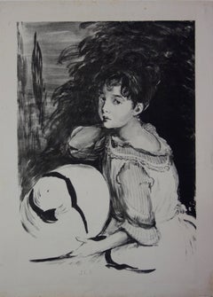 Jeune femme avec un chapeau - Lithographie originale