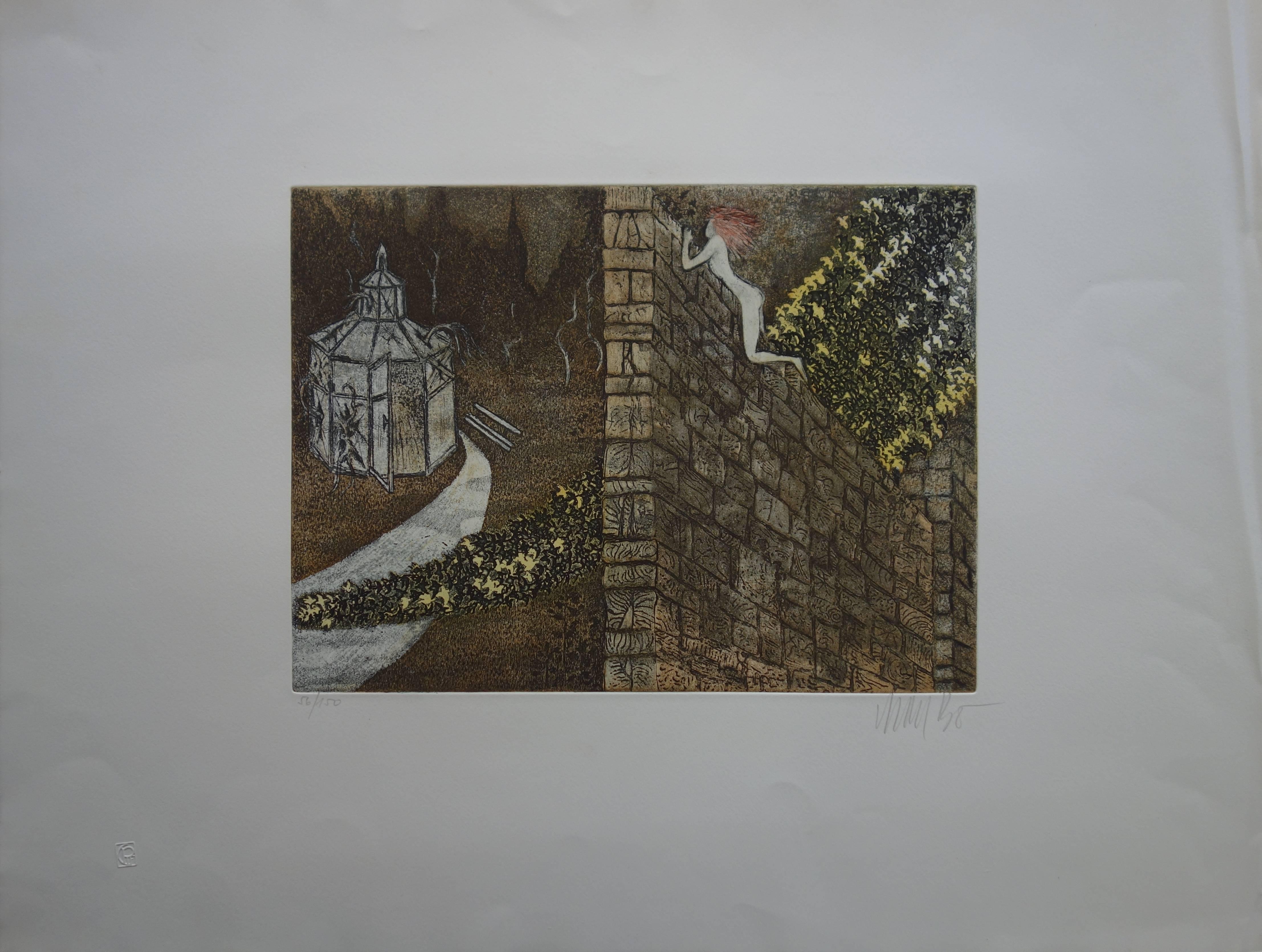 The Other Side of the Wall - Original Handsigned Etching - 150ex - Print by Lars Bo