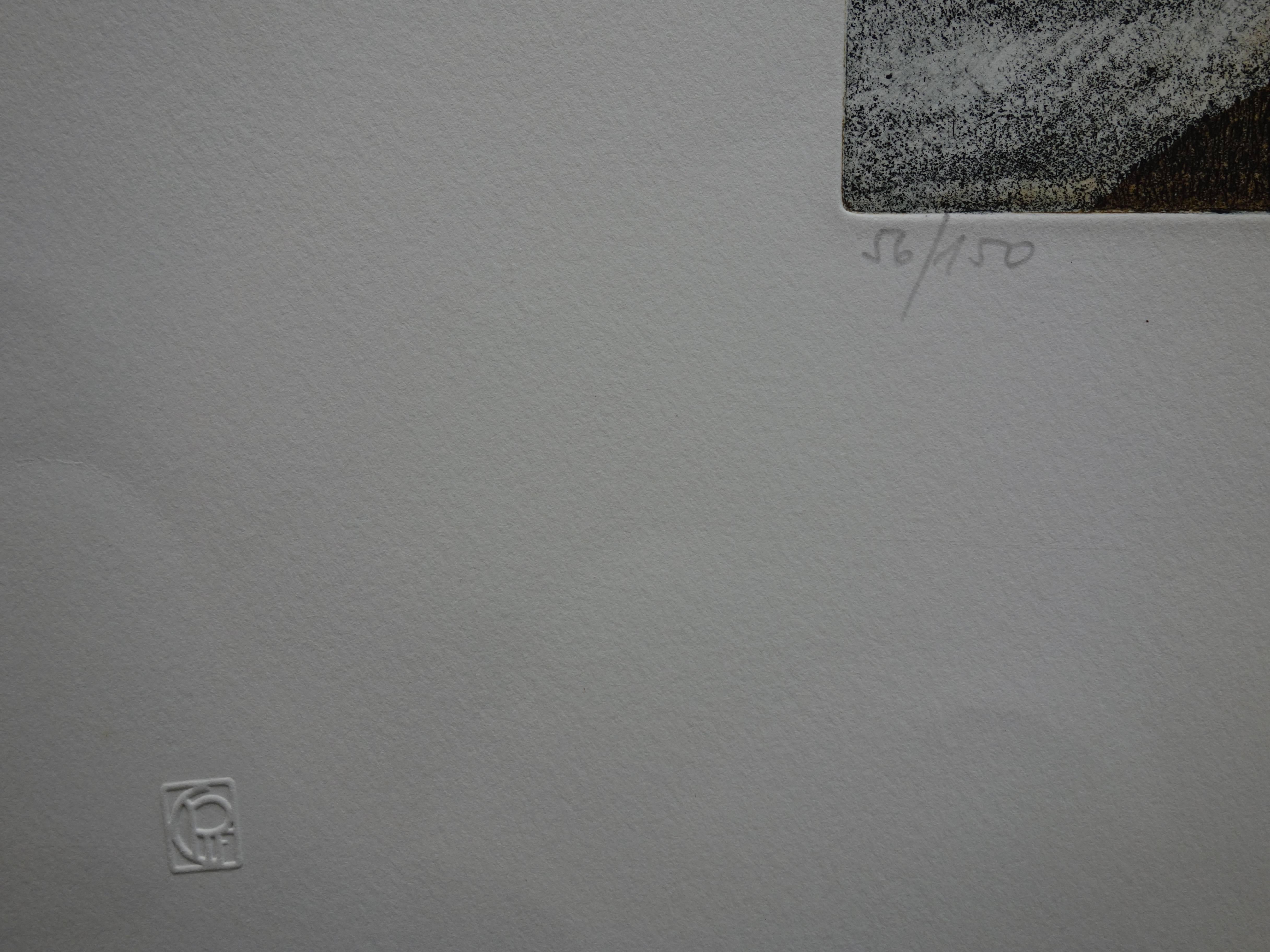 Lars BO
Die andere Seite der Mauer

Original Radierung mit Aquatinta
Mit Bleistift signiert
Nummeriert / 150 Ex
Auf Pergament 50 x 65 cm (ca. 20 x 26 inch)

Sehr guter Zustand, rechter Rand leicht geknickt (siehe Bilder)