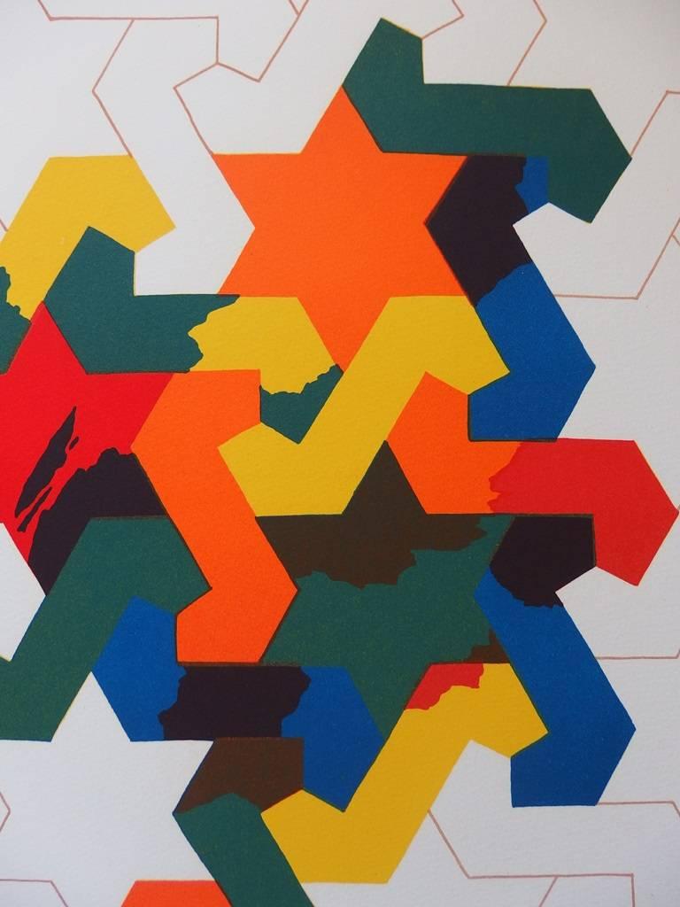 Geometrical stars - Original handsigned lithograph - 50 copies - Print by Guy de Rougemont