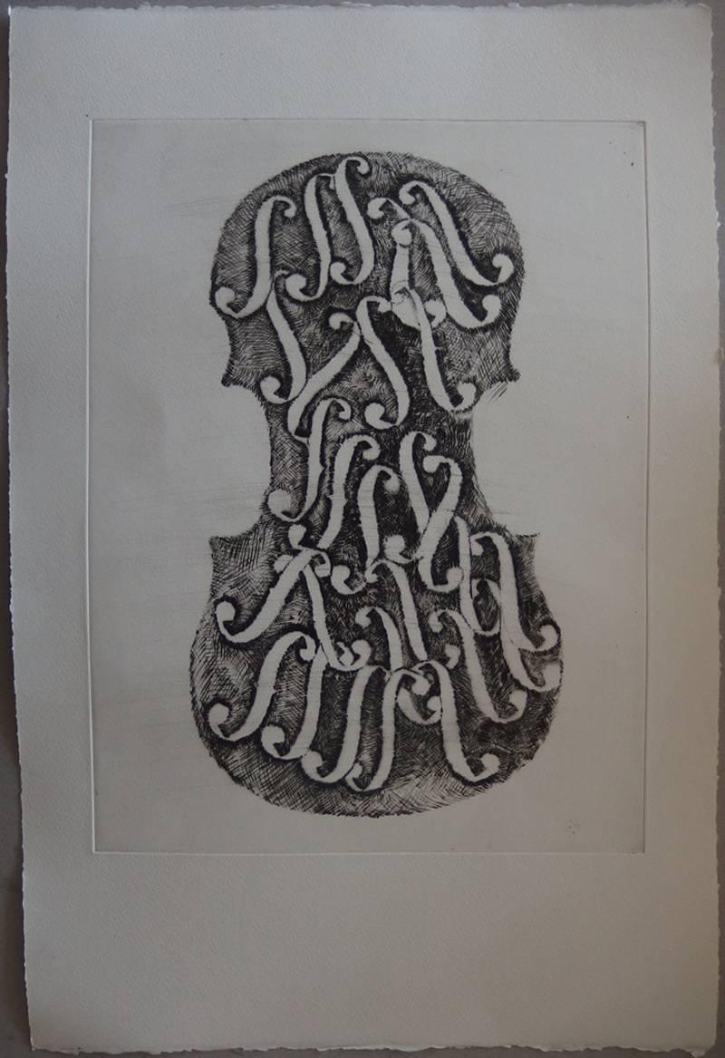 Fernandez Arman Figurative Print - Holes of Violon - Original etching - 75 copies