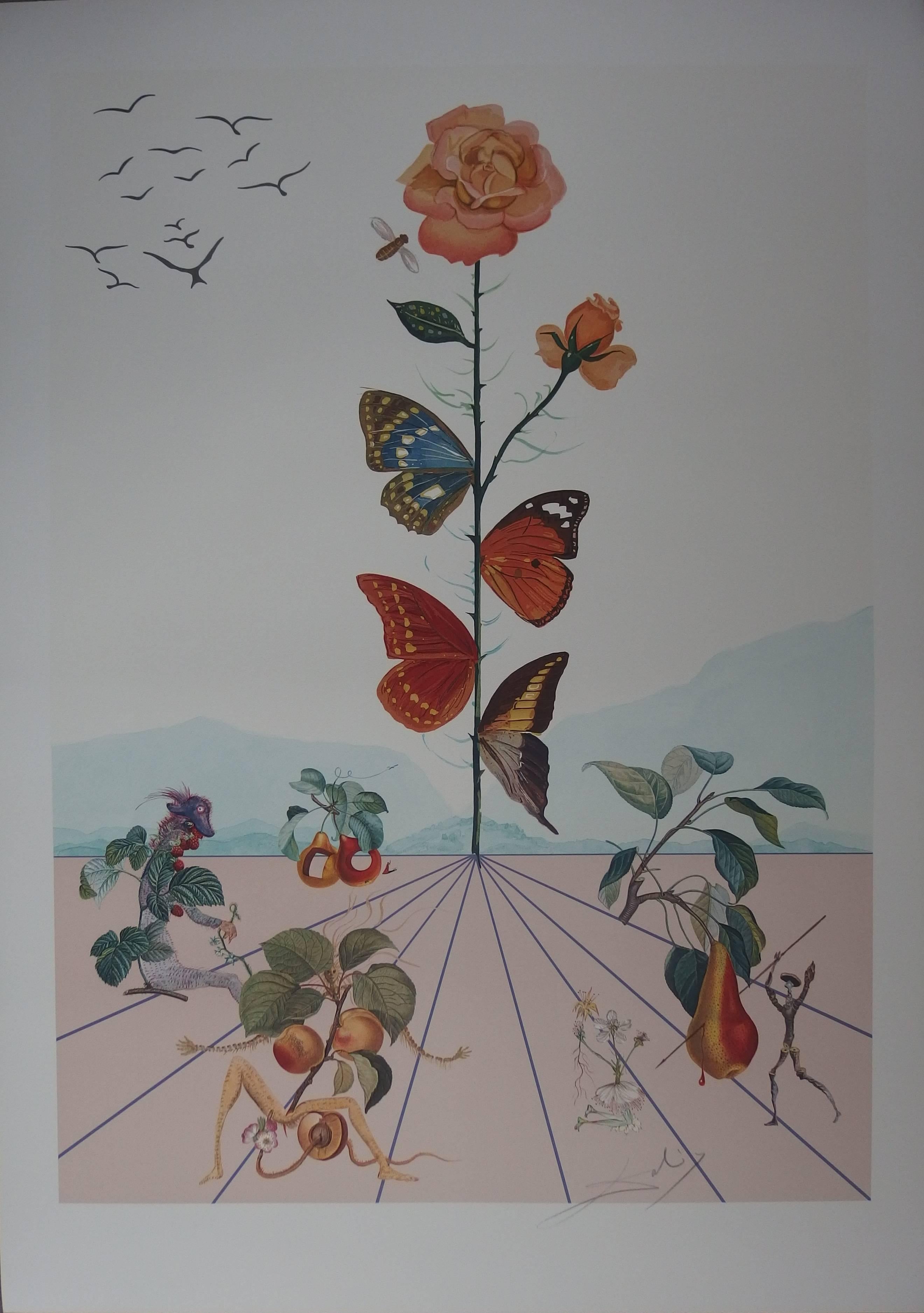 Salvador Dalí Figurative Print - Flordali II : Butterfly Rose