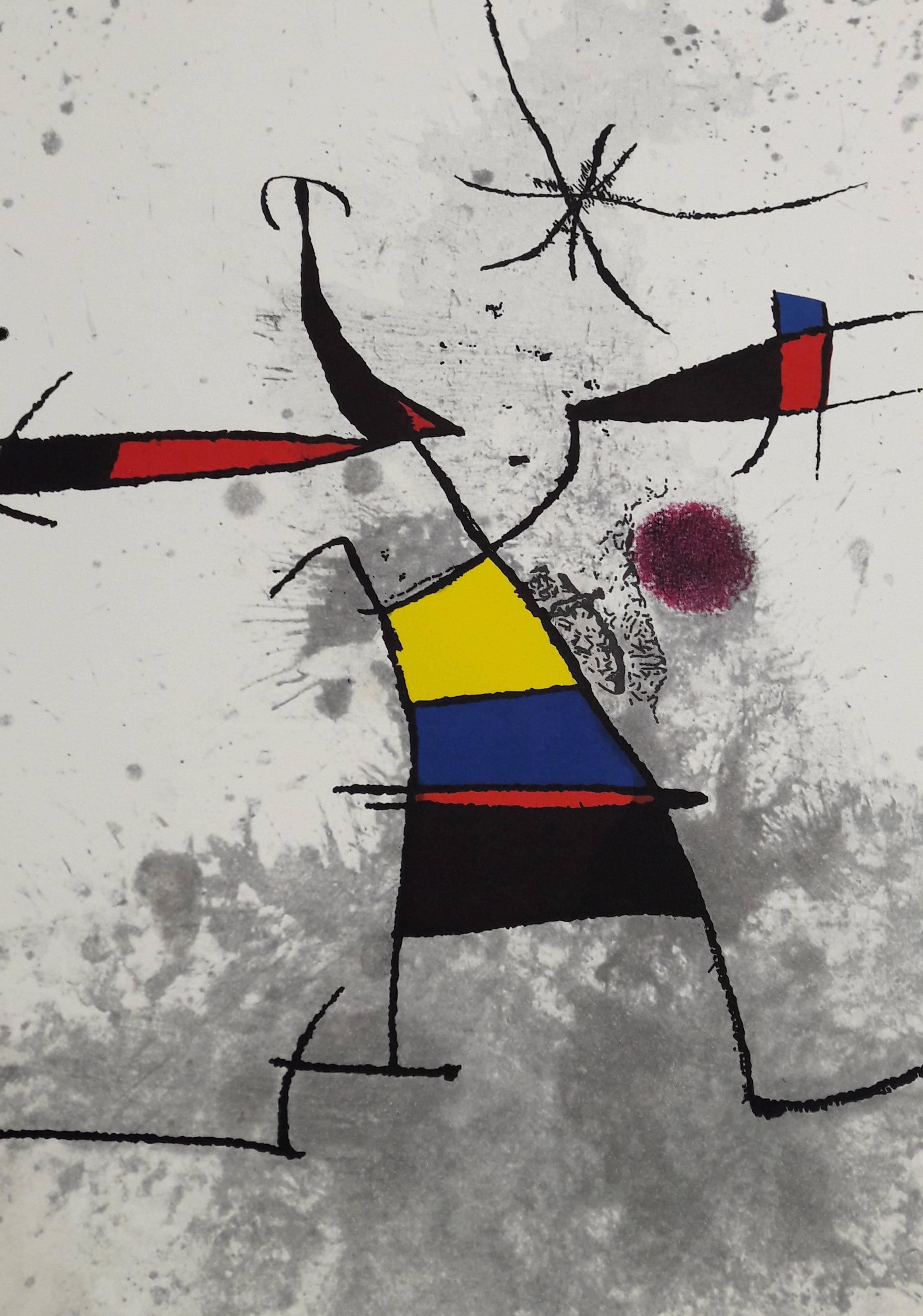 L'Appelant Ecartele - Original Handsigned Etching - 50 copies - Gray Abstract Print by Joan Miró