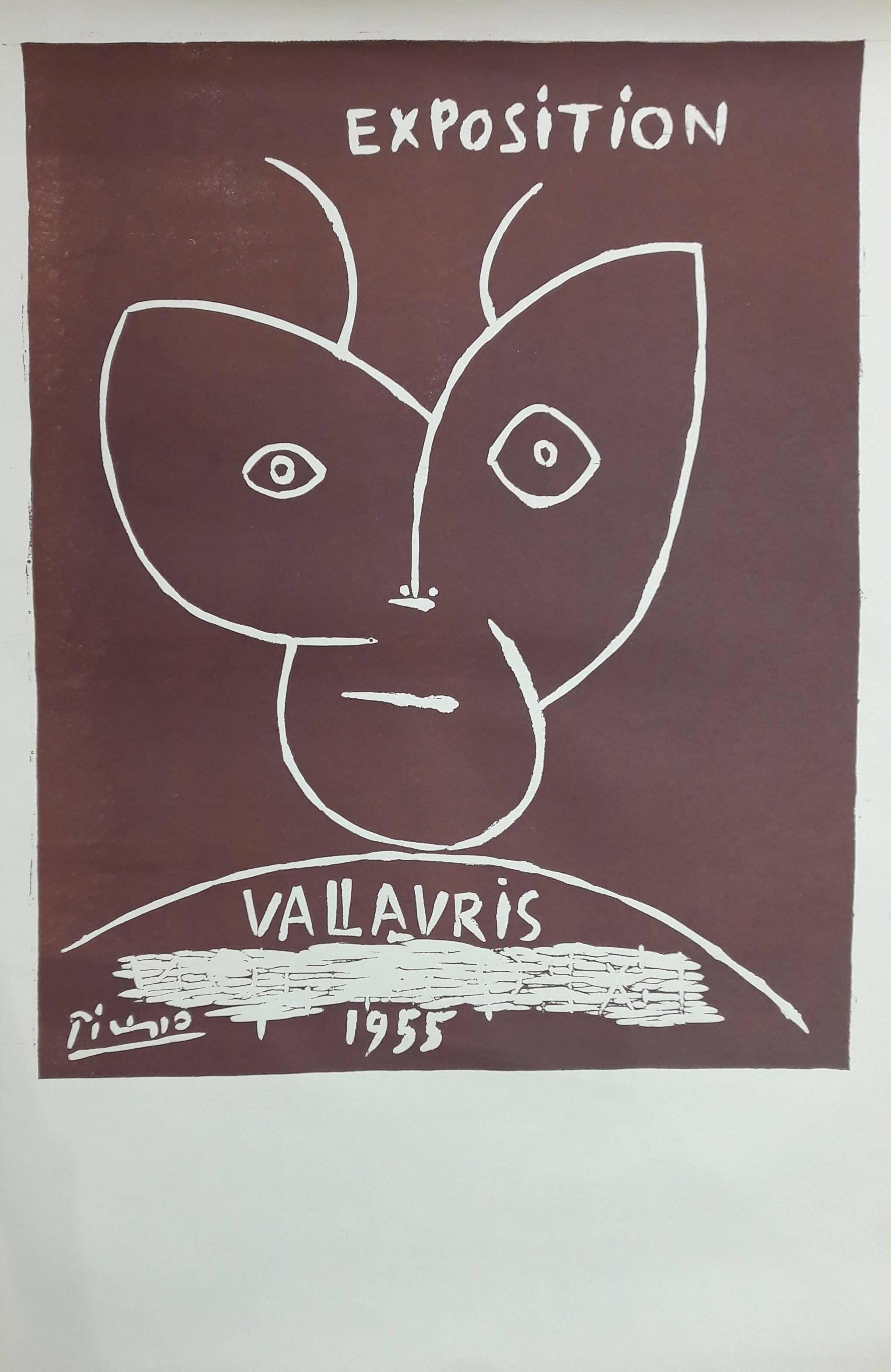 Pablo Picasso Portrait Print - Exposition Vallauris 1955 - Original Linocut