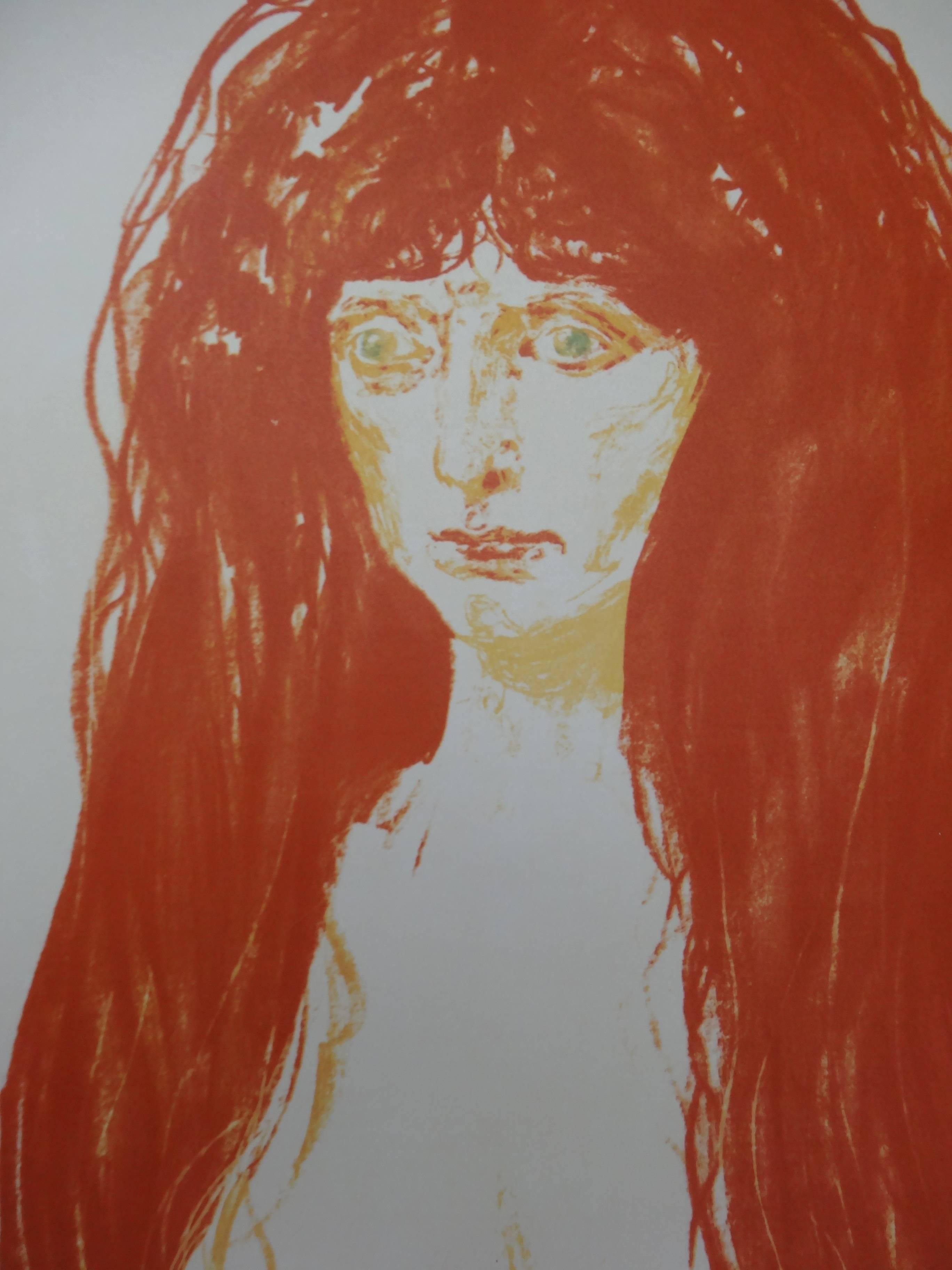Redhead Woman - Lithograph Poster - Los Angeles County Museum - Gray Portrait Print by Edvard Munch