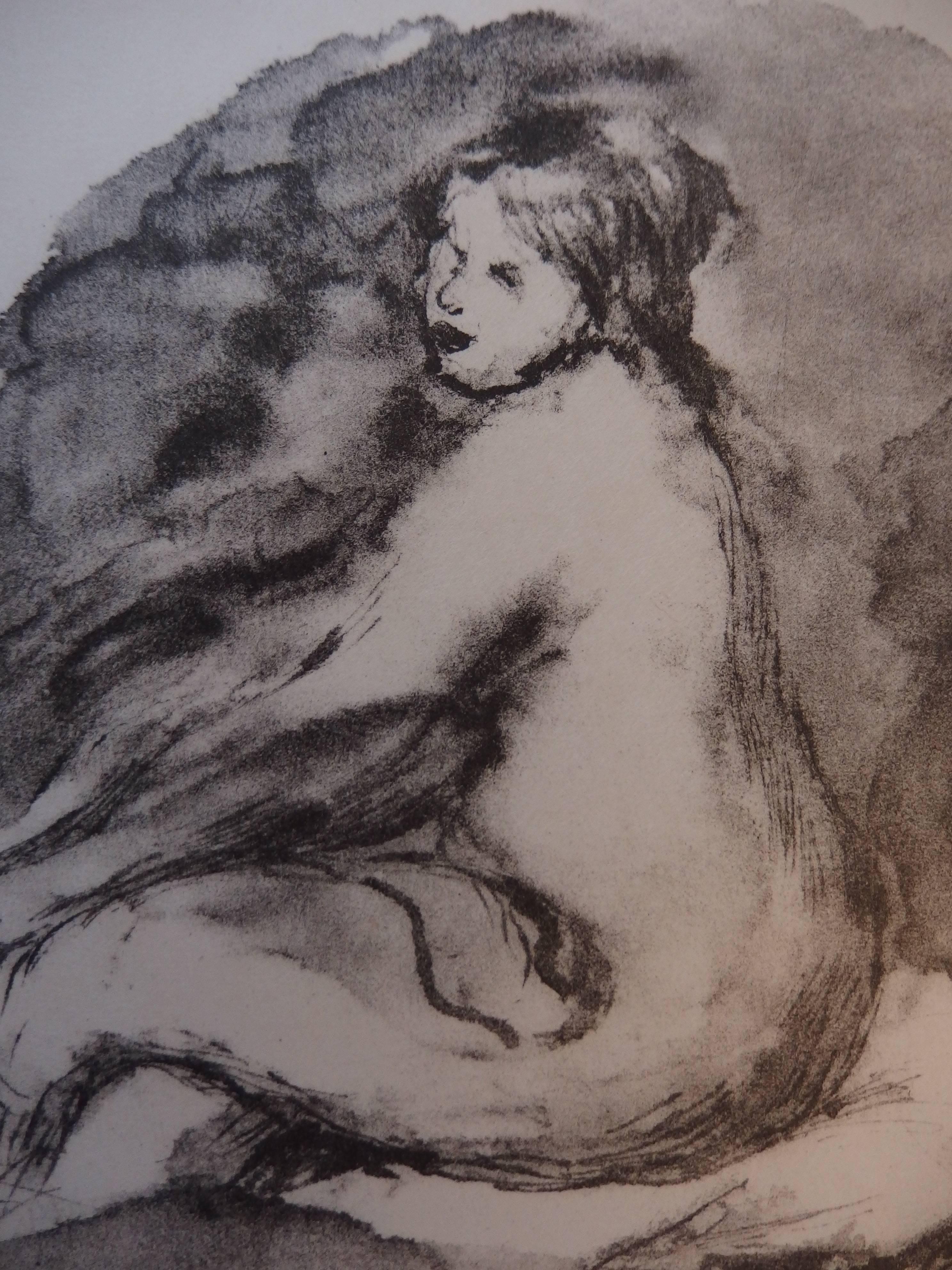 Study of Seated Nude Woman - Original lithograph - 1904 - Gray Nude Print by Pierre-Auguste Renoir