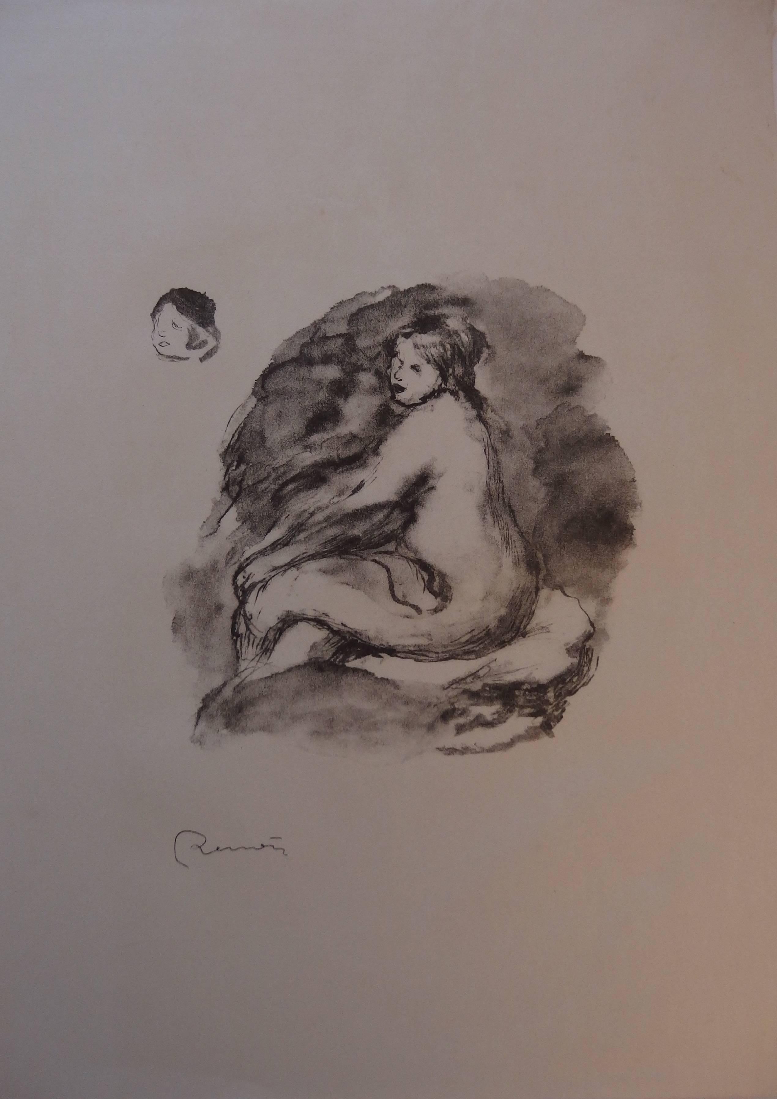 Study of Seated Nude Woman - Original lithograph - 1904 - Realist Print by Pierre-Auguste Renoir