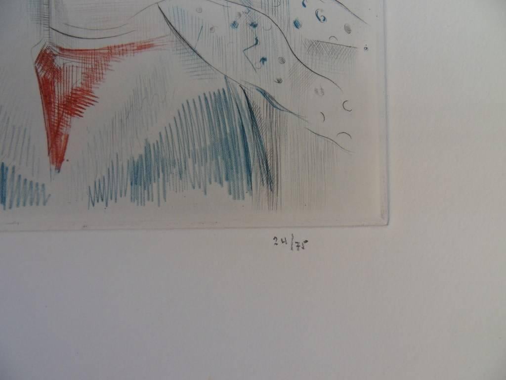 Young girl with ? - Original etching, handsigned - Modern Print by Mily Possoz