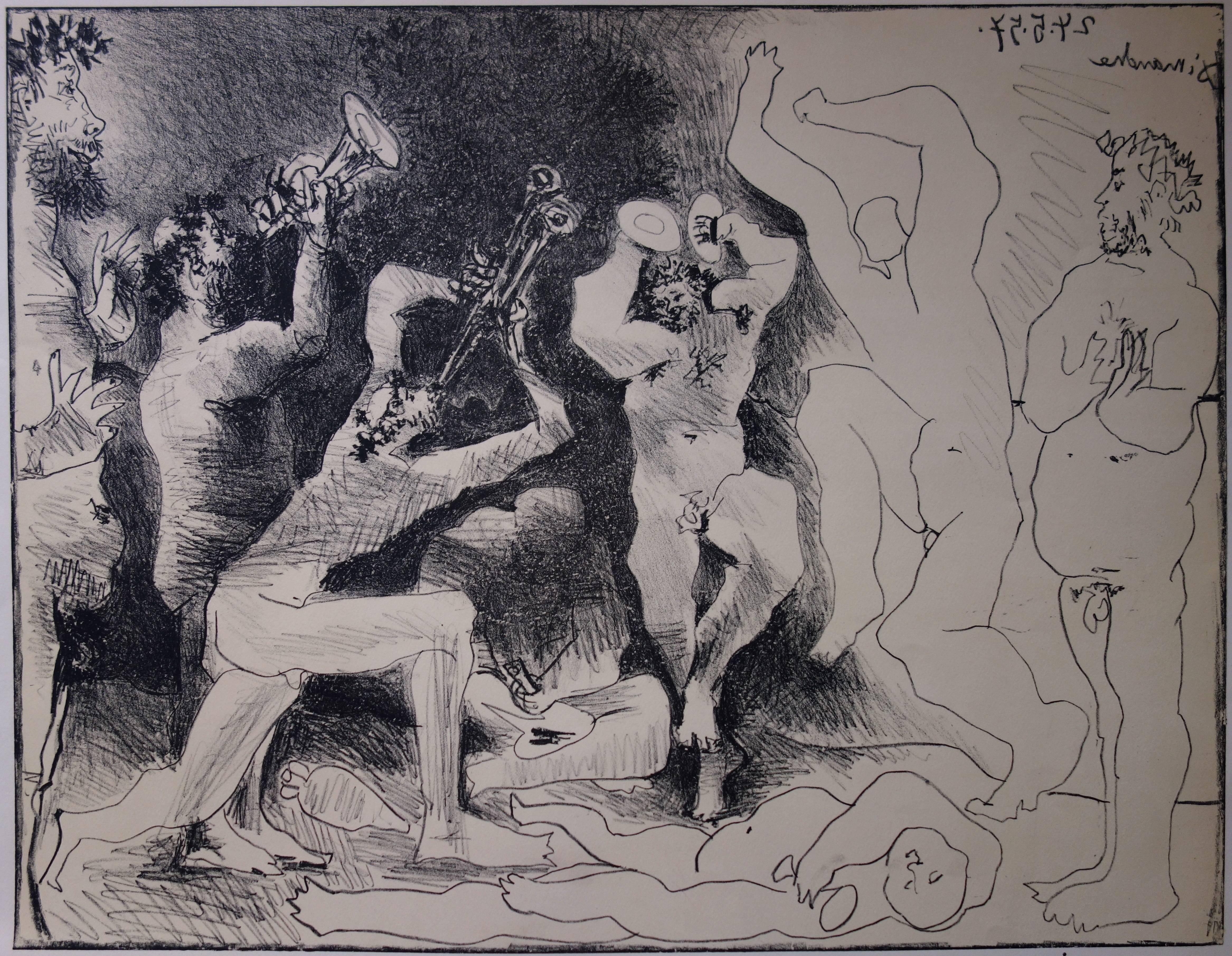 The Fauns  Danse - Original signed litograph - 1957 - Gray Figurative Print by Pablo Picasso