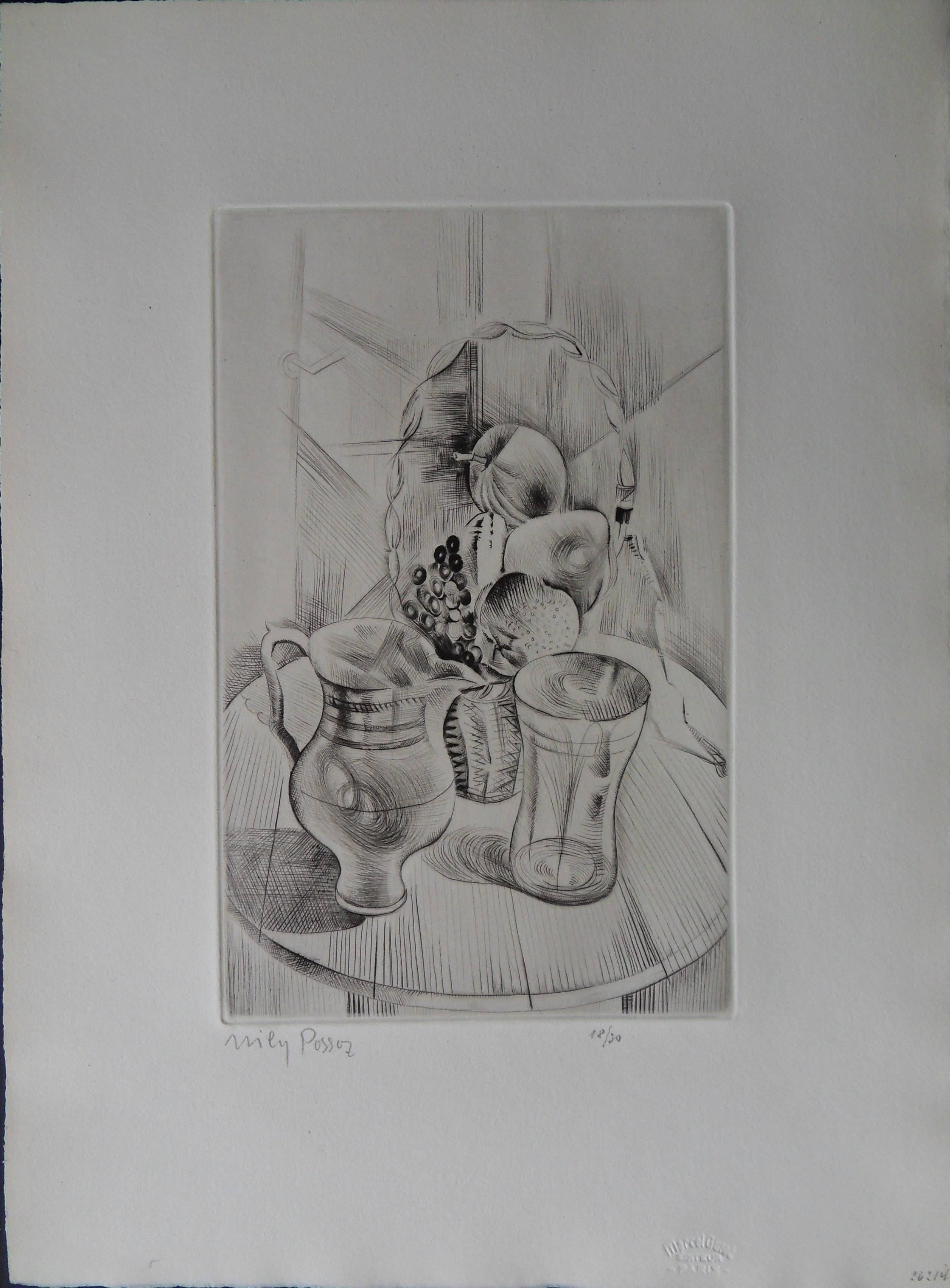 Mily Possoz Still-Life Print - The table - Etching, Handsigned
