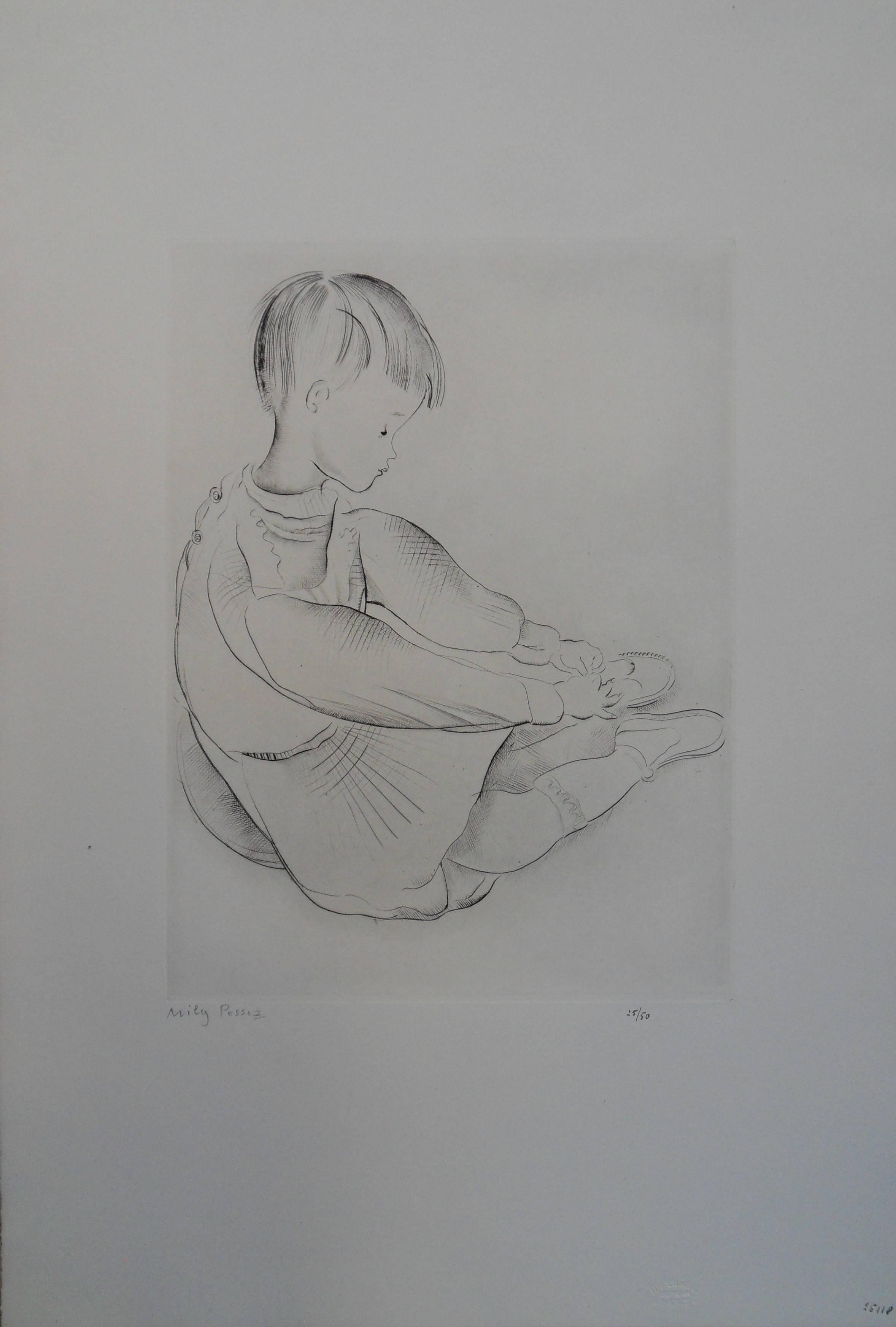 Mily Possoz Figurative Print - The shoelaces - Etching , Handsigned