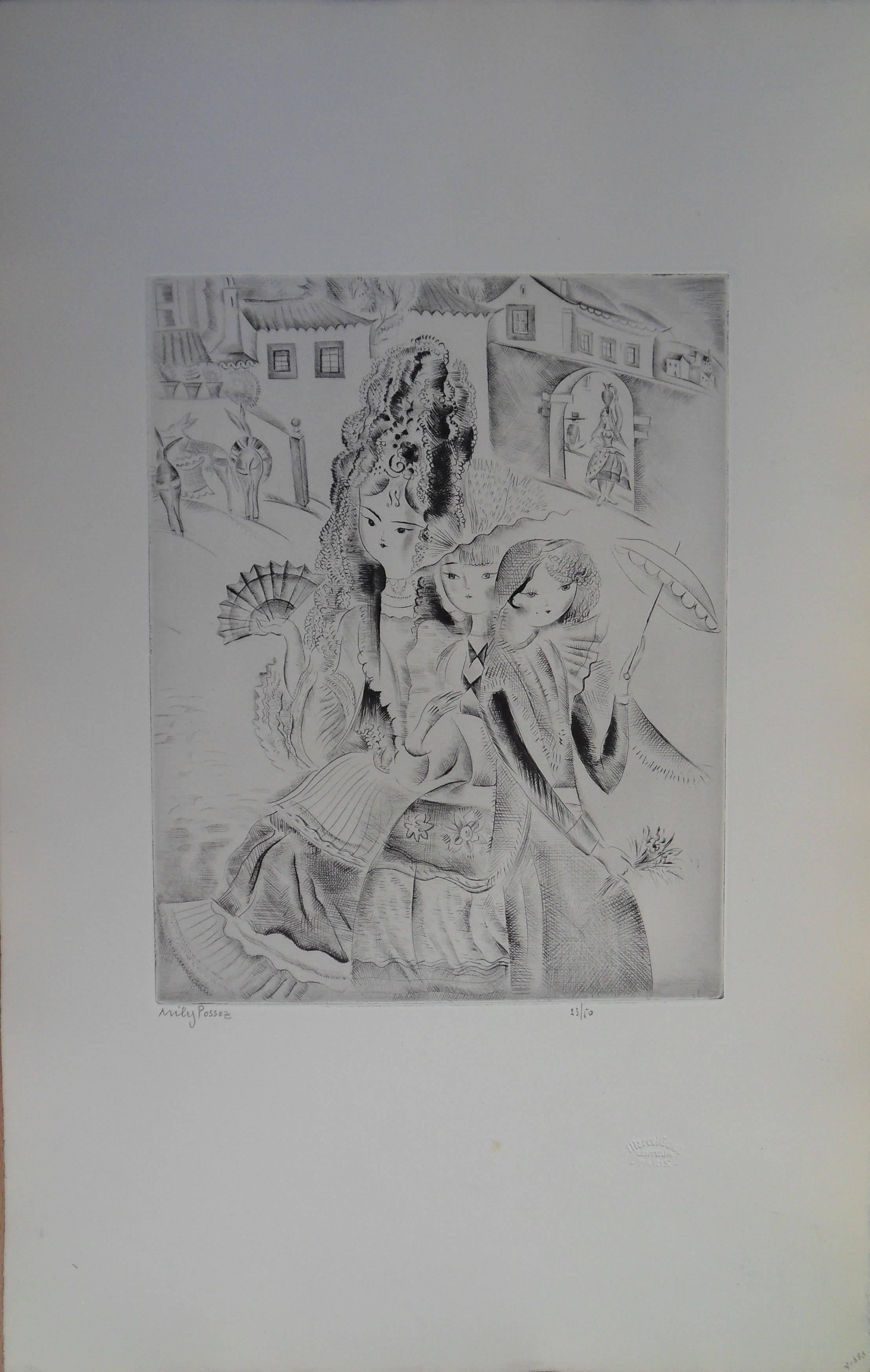 Figurative Print de Mily Possoz - Chicas elegantes - Grabado, Firmado a mano