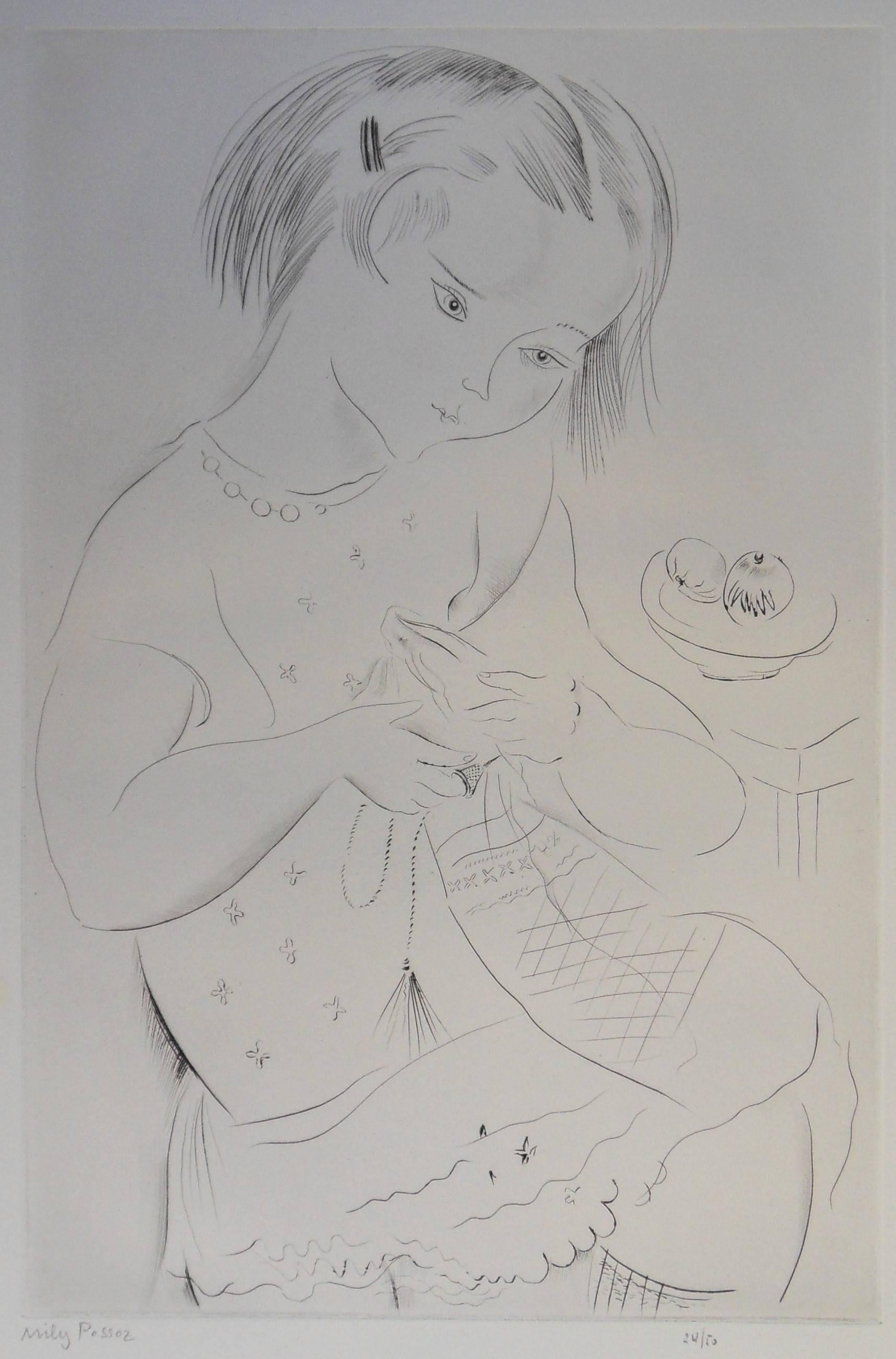 The sewing - Etching, Handsigned - Print by Mily Possoz