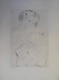Antique The sewing - Etching, Handsigned